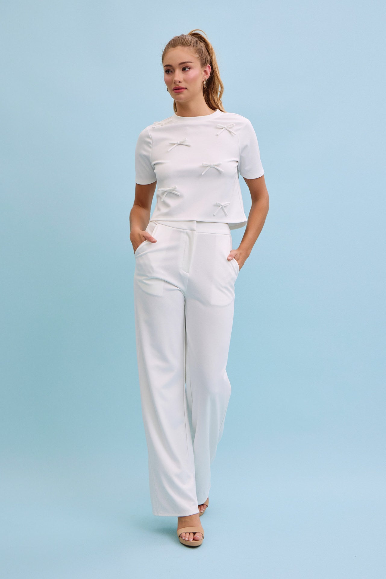 Charming Bows Short Sleeve Top & Pants Set