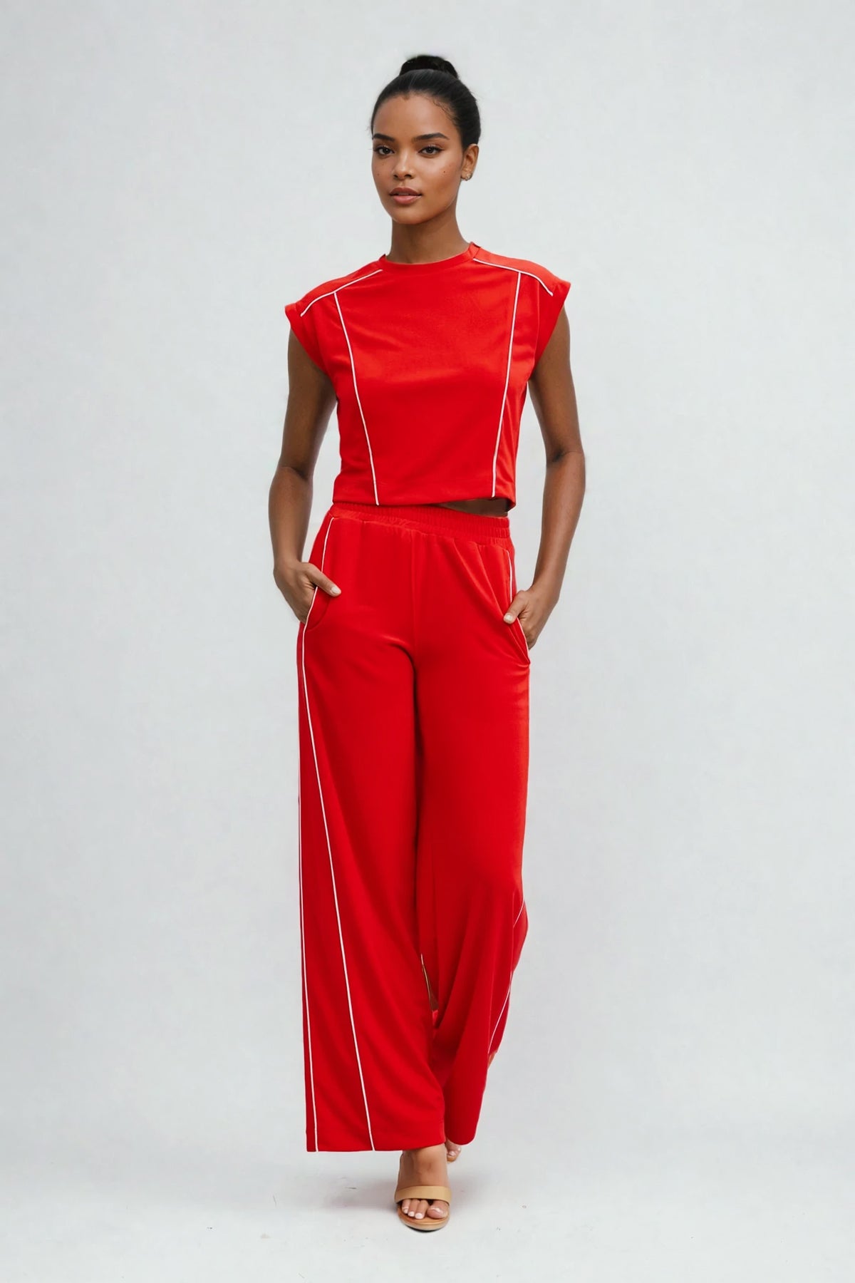 Jovie Piping Detail Top and Pants Sets