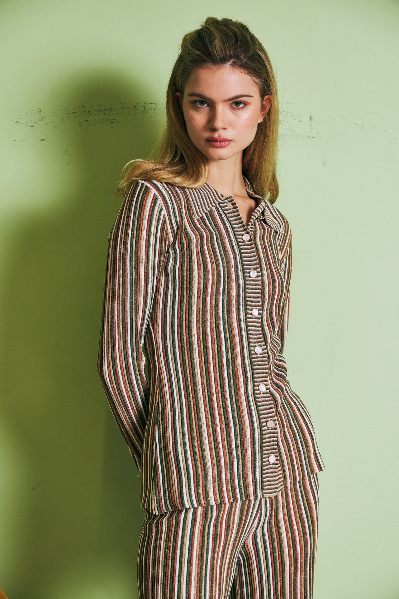 Caprière Long Sleeve Striped Knit Top with Pants Set