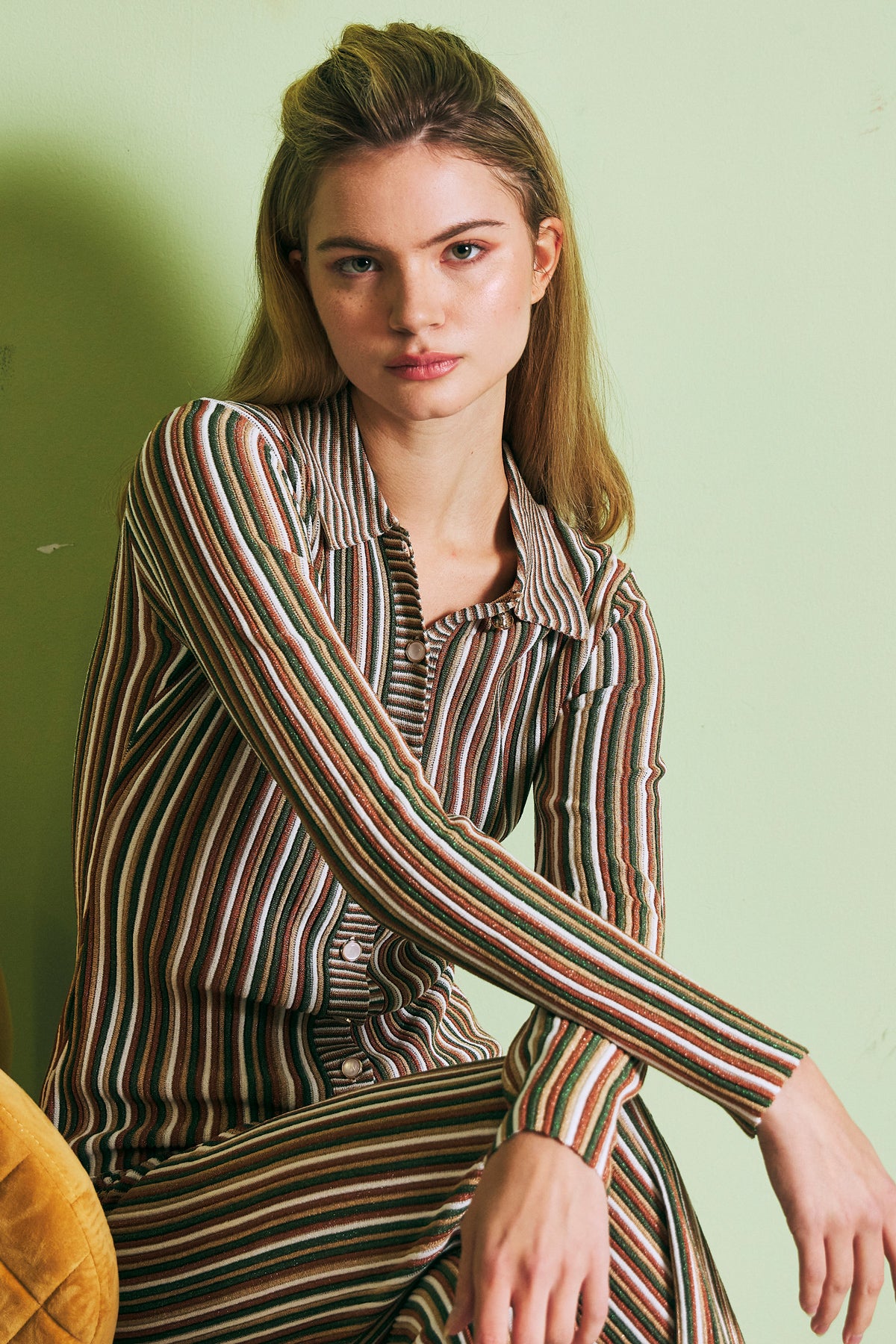 Caprière Long Sleeve Striped Knit Top with Pants Set