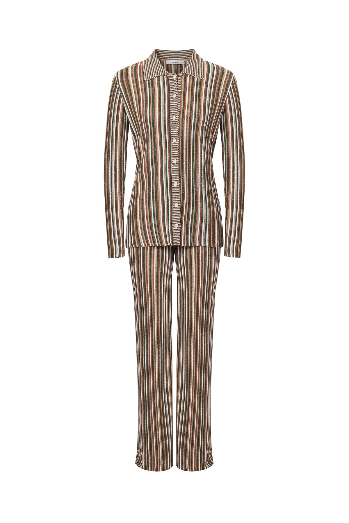 Caprière Long Sleeve Striped Knit Top with Pants Set