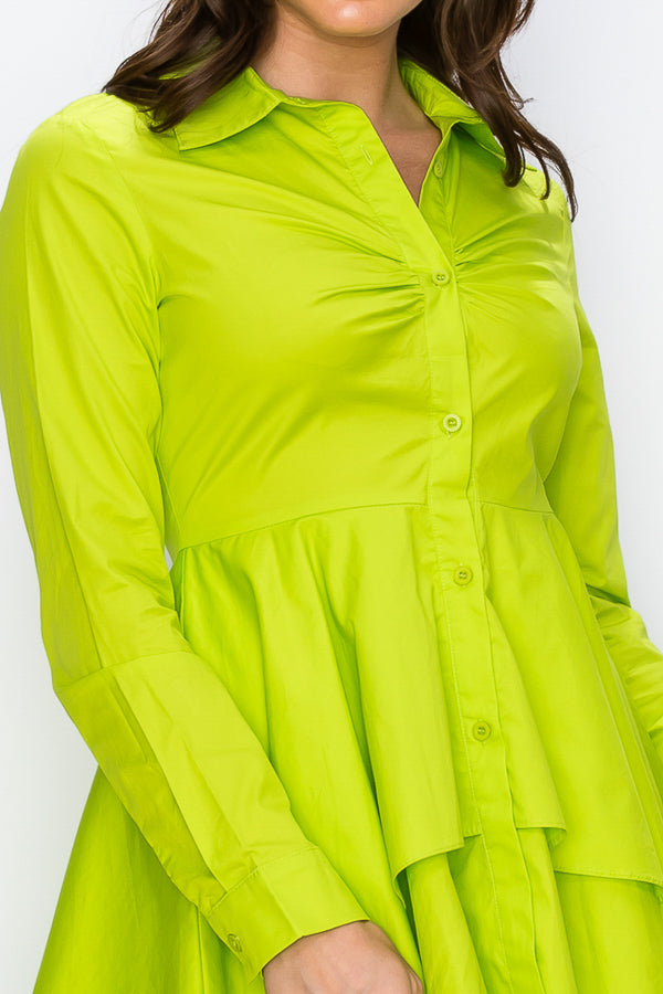 High Low Peplum Button Down Shirt