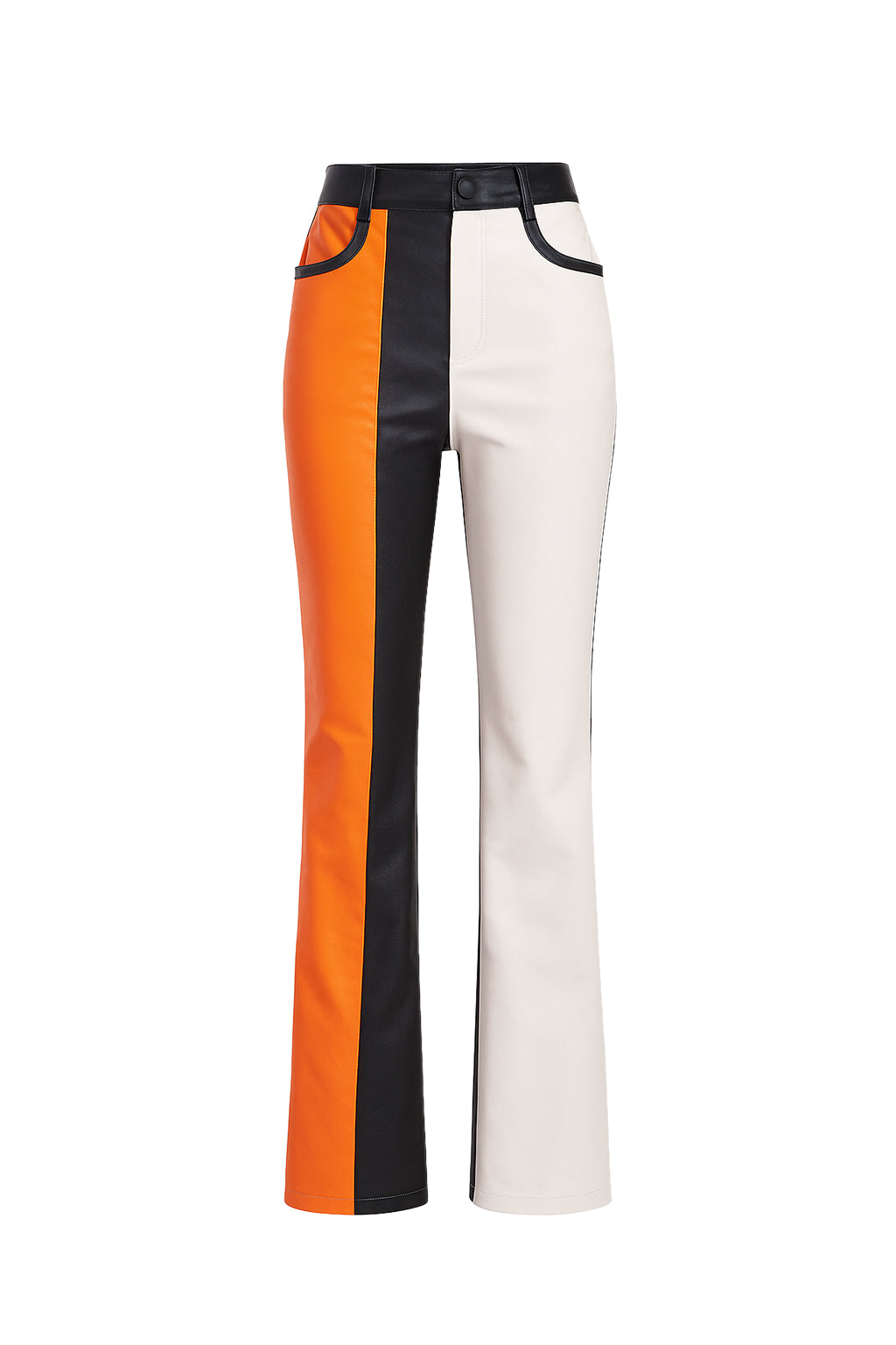 Sheer Mesh Bodysuit and Pu Color Block Flare Pants