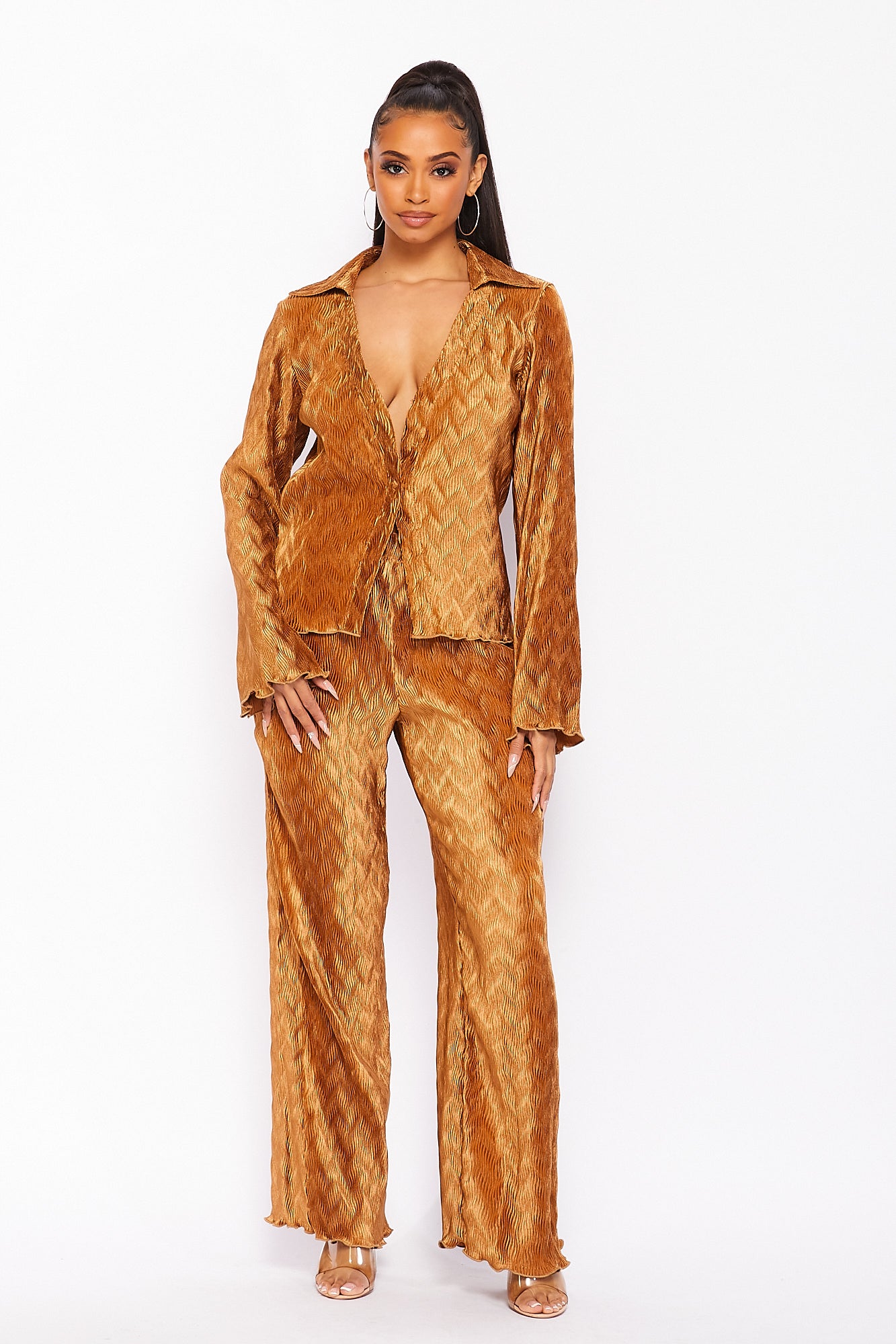 V Neck Long Sleeve Set