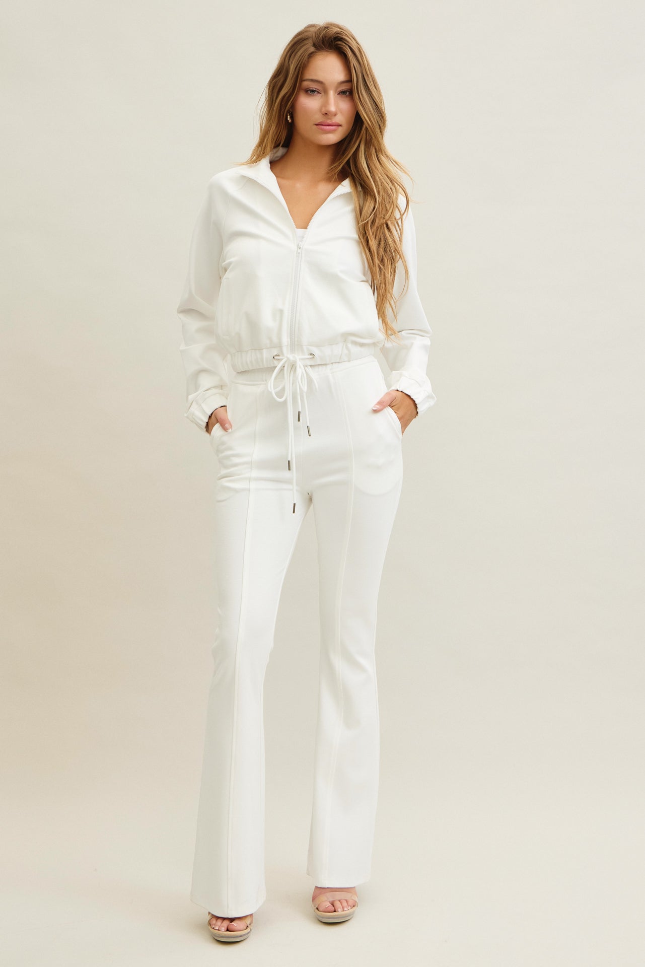 Simple Day Knit Track Jacket and Flare Pants Set