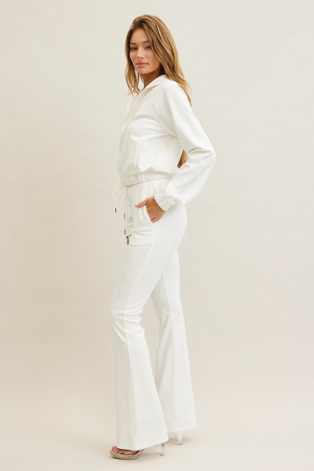 Simple Day Knit Track Jacket and Flare Pants Set