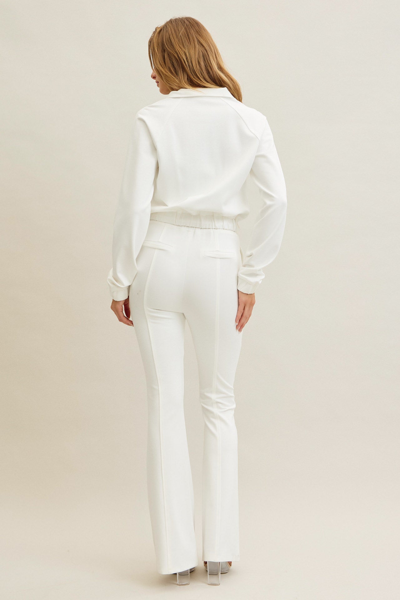 Simple Day Knit Track Jacket and Flare Pants Set