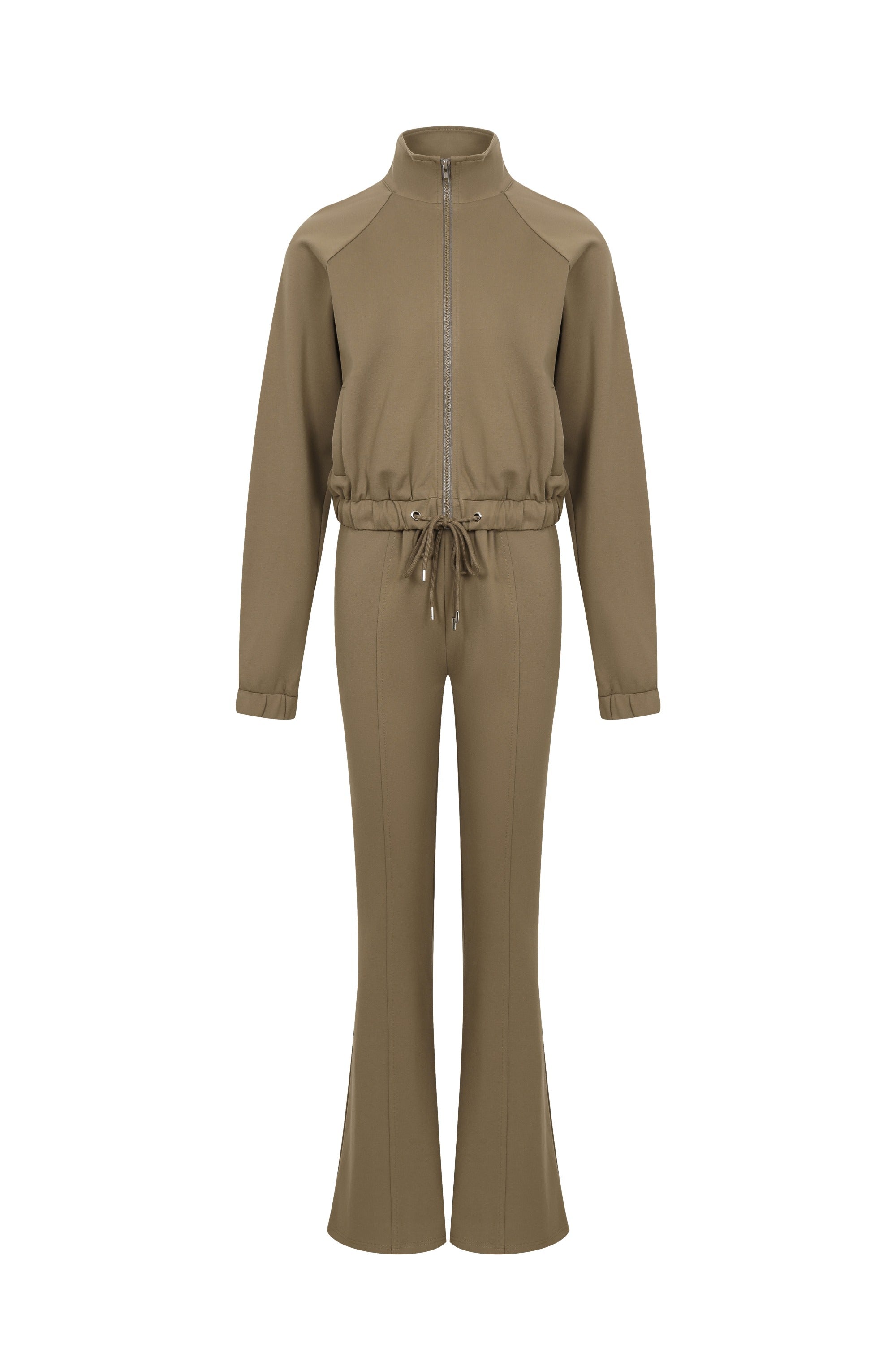 Simple Day Knit Track Jacket and Flare Pants Set