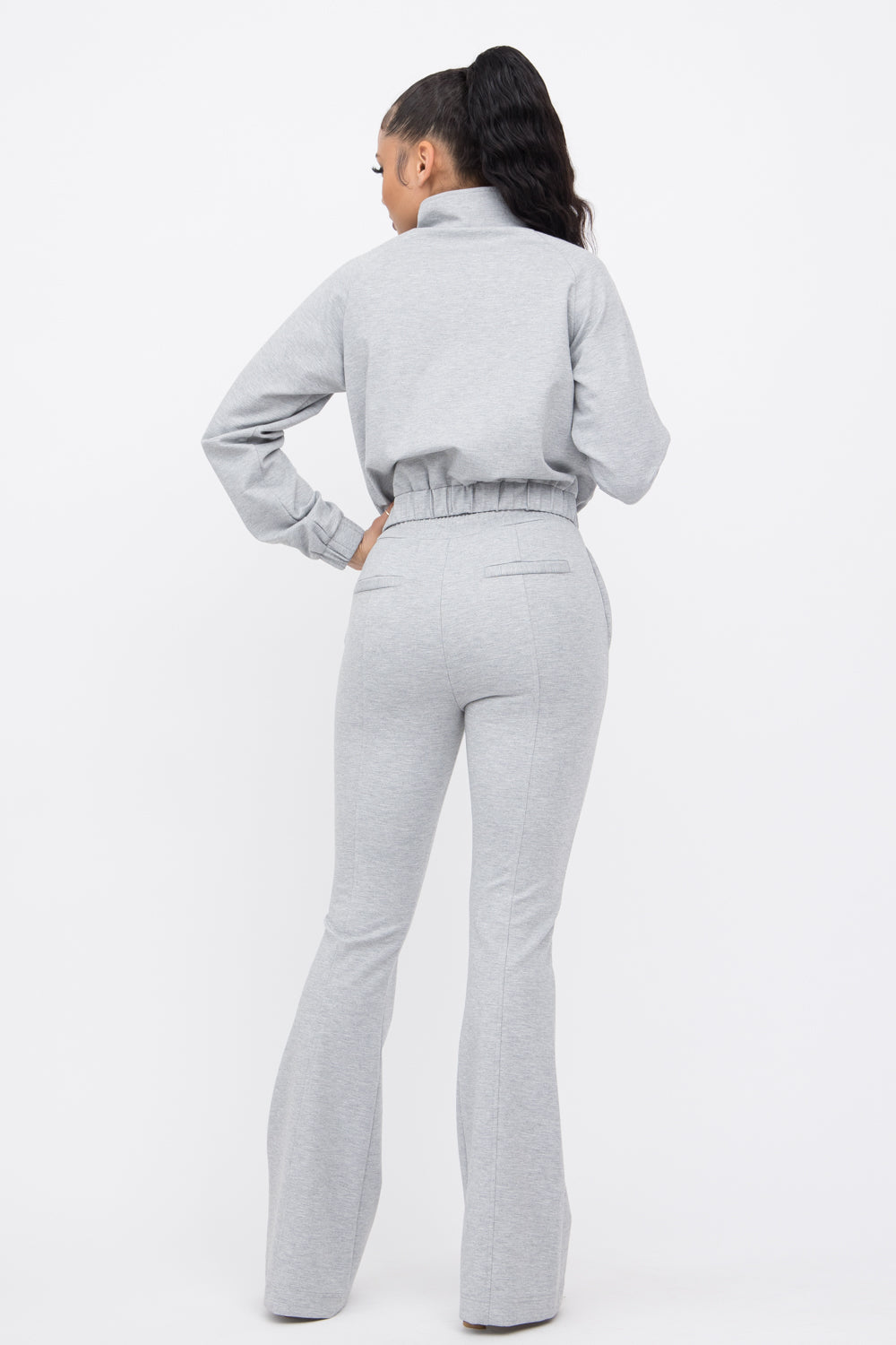 Simple Day Knit Track Jacket and Flare Pants Set