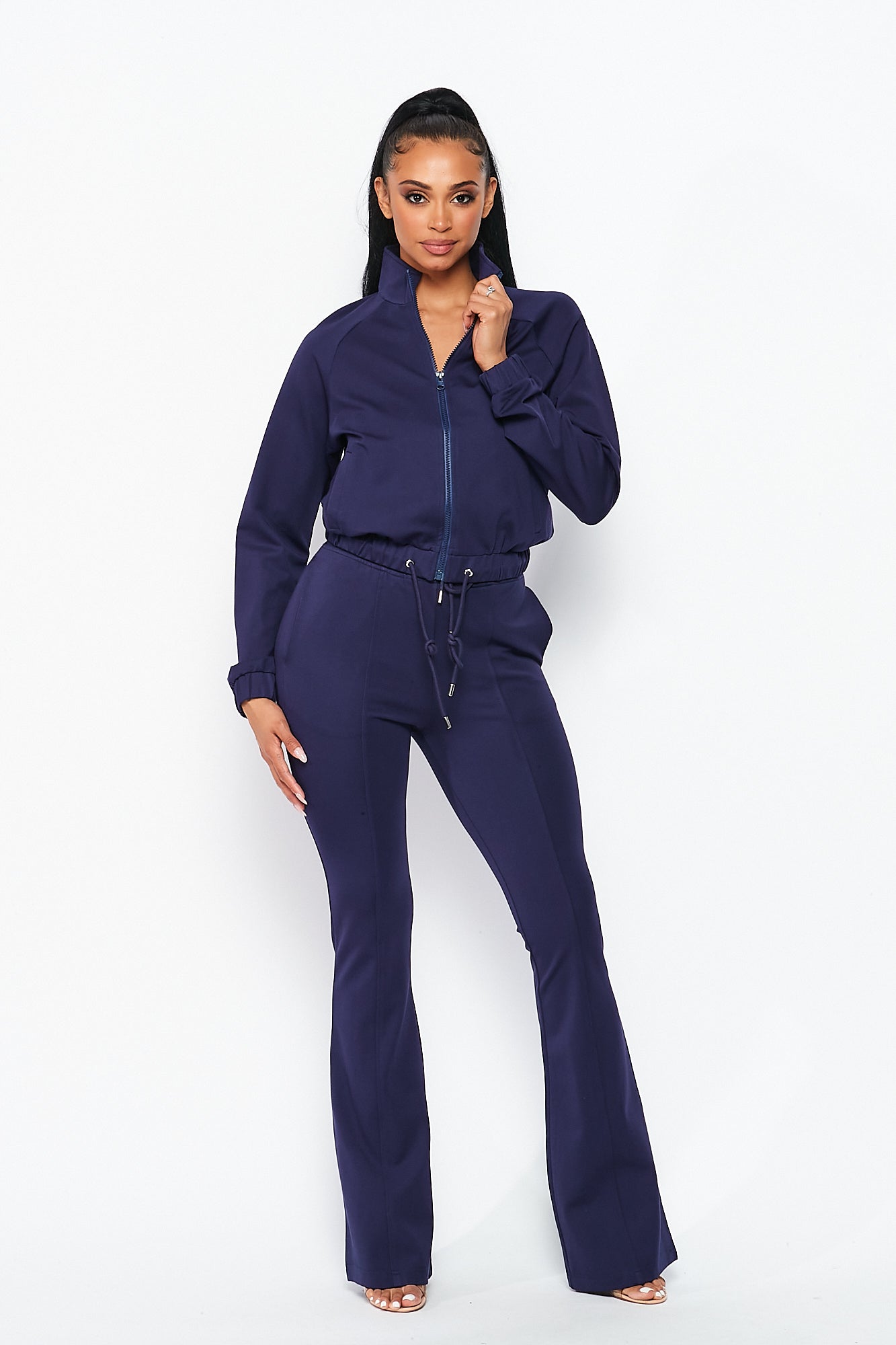 Simple Day Knit Track Jacket and Flare Pants Set