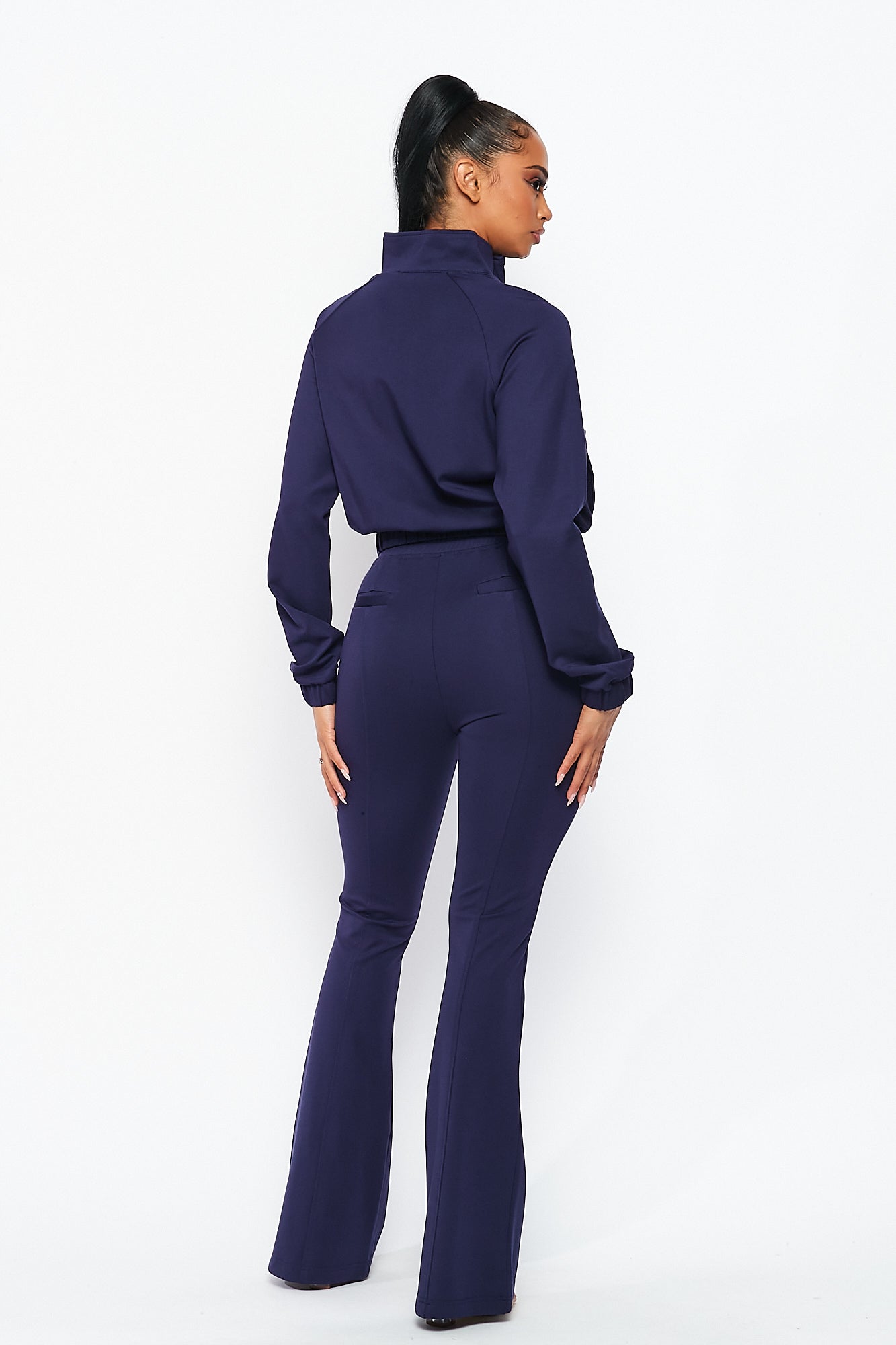 Simple Day Knit Track Jacket and Flare Pants Set