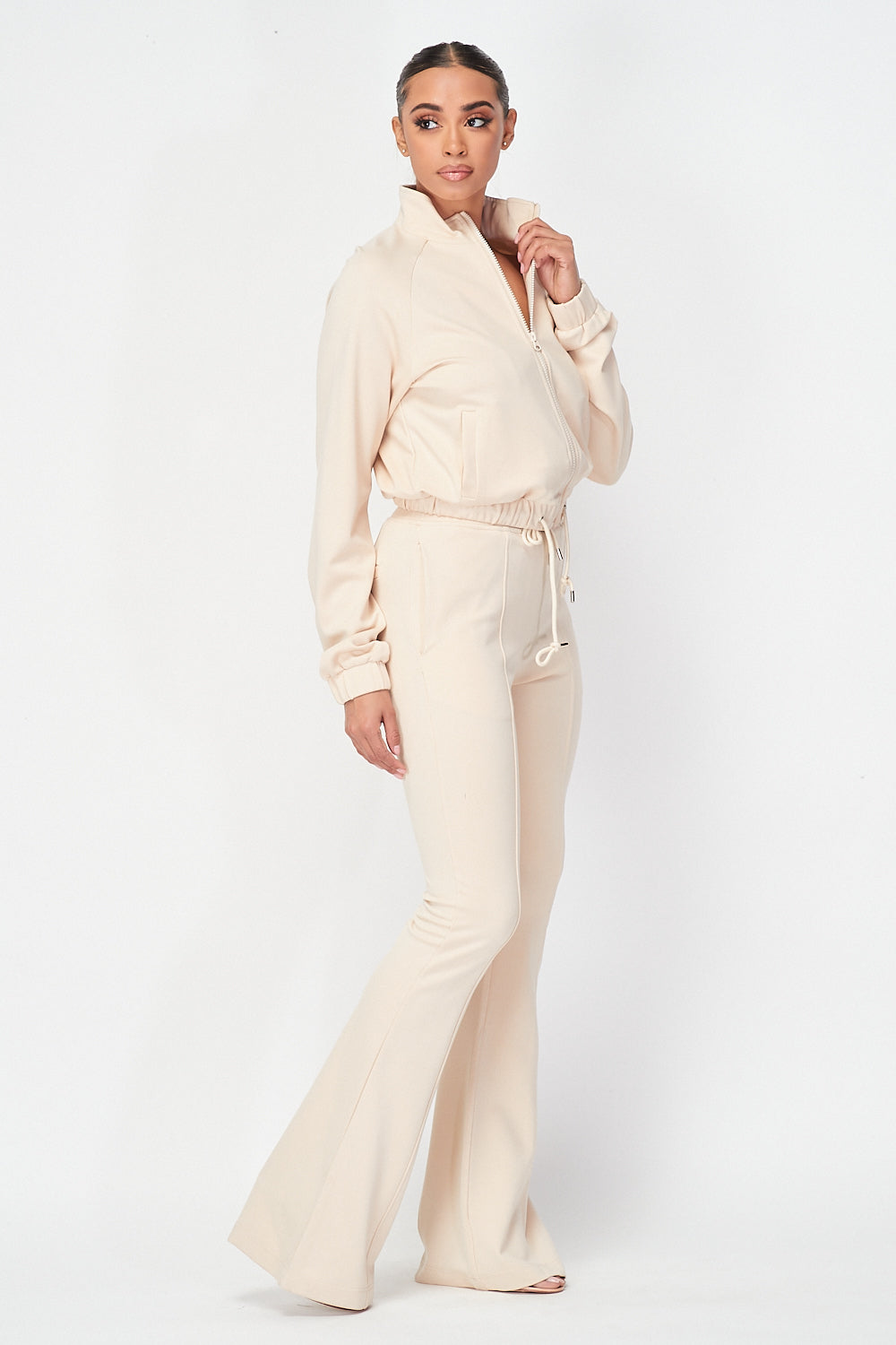 Simple Day Knit Track Jacket and Flare Pants Set