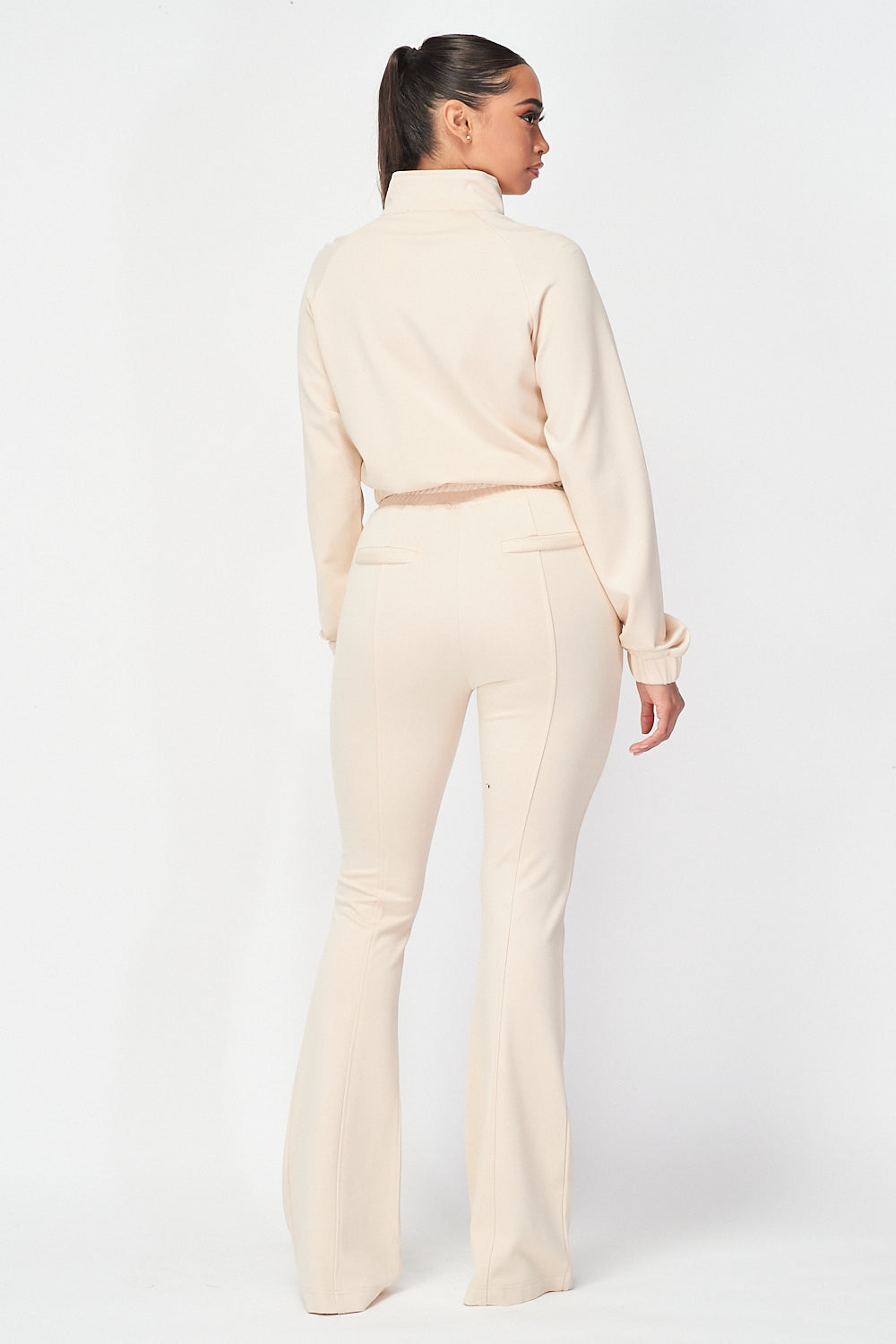 Simple Day Knit Track Jacket and Flare Pants Set