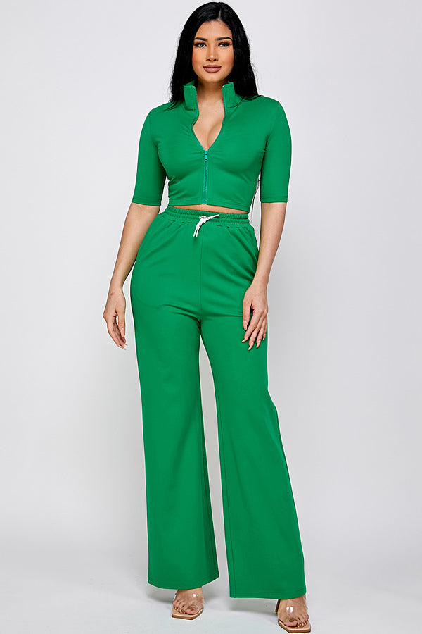 Short Sleeve Track Jacket and Pants Set