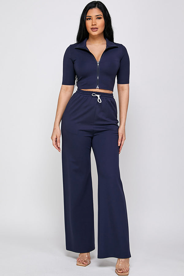 Short Sleeve Track Jacket and Pants Set