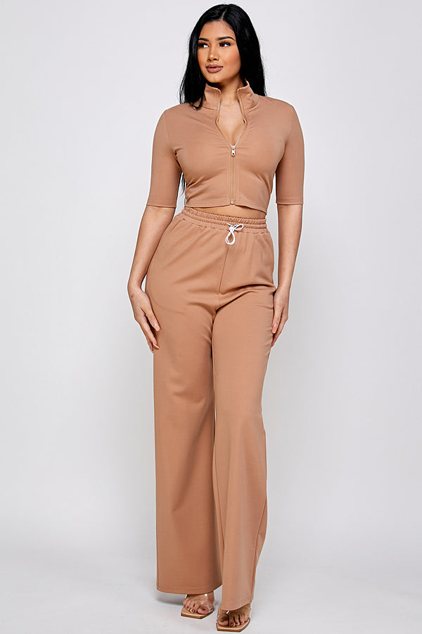 Short Sleeve Track Jacket and Pants Set