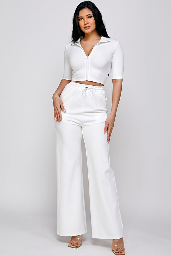 Short Sleeve Track Jacket and Pants Set
