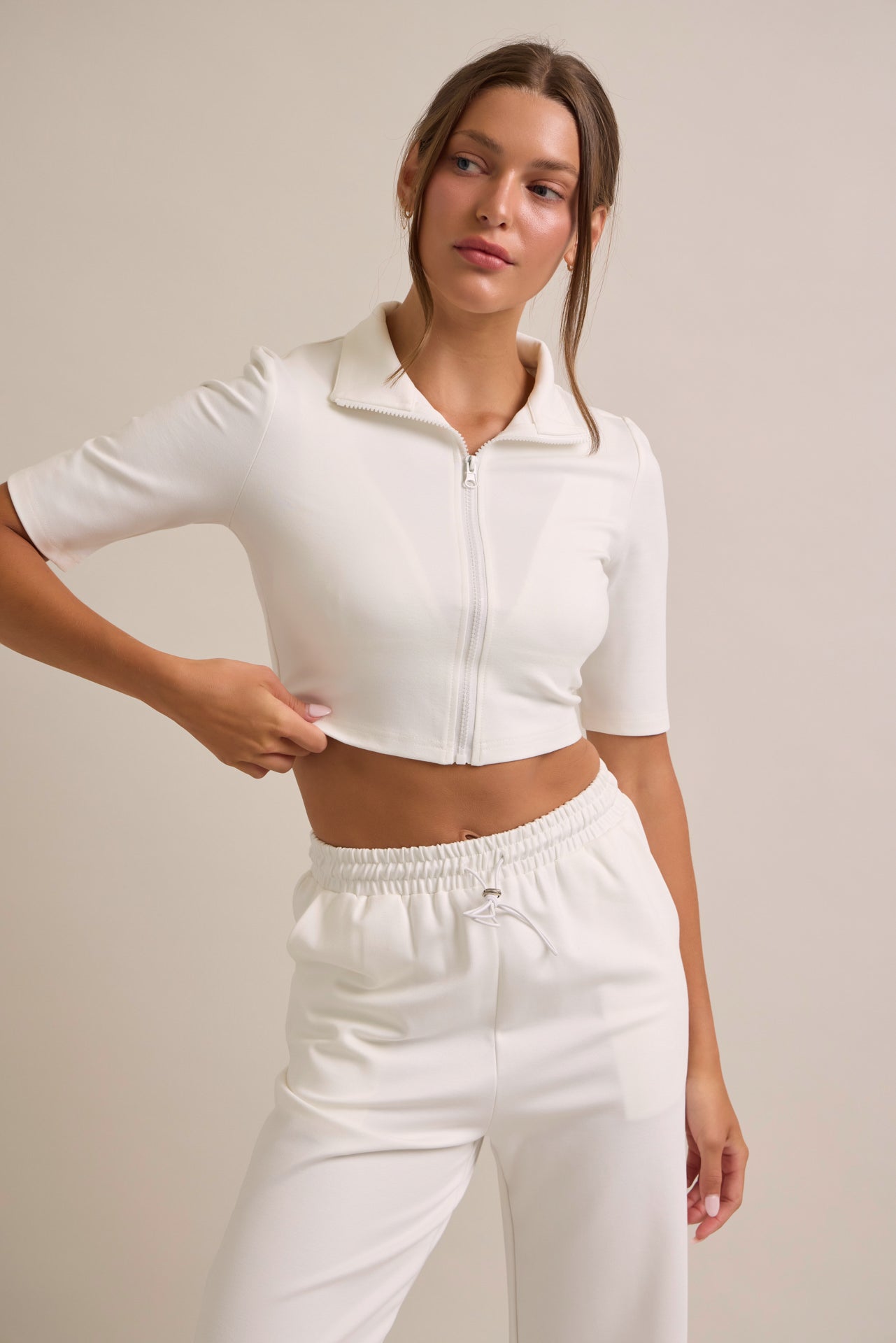 Short Sleeve Track Jacket and Pants Set