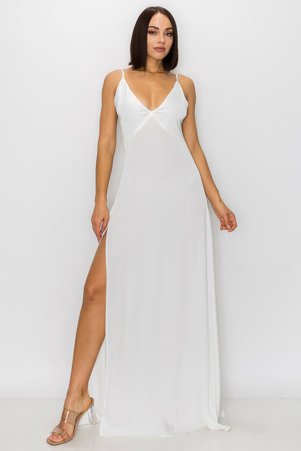 Silky Slip Dress with High Slit