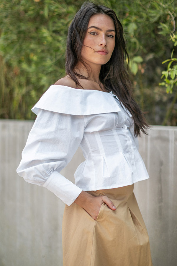 Off Shoulder Button Down Peplum Top