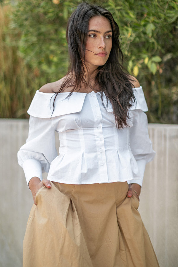 Off Shoulder Button Down Peplum Top