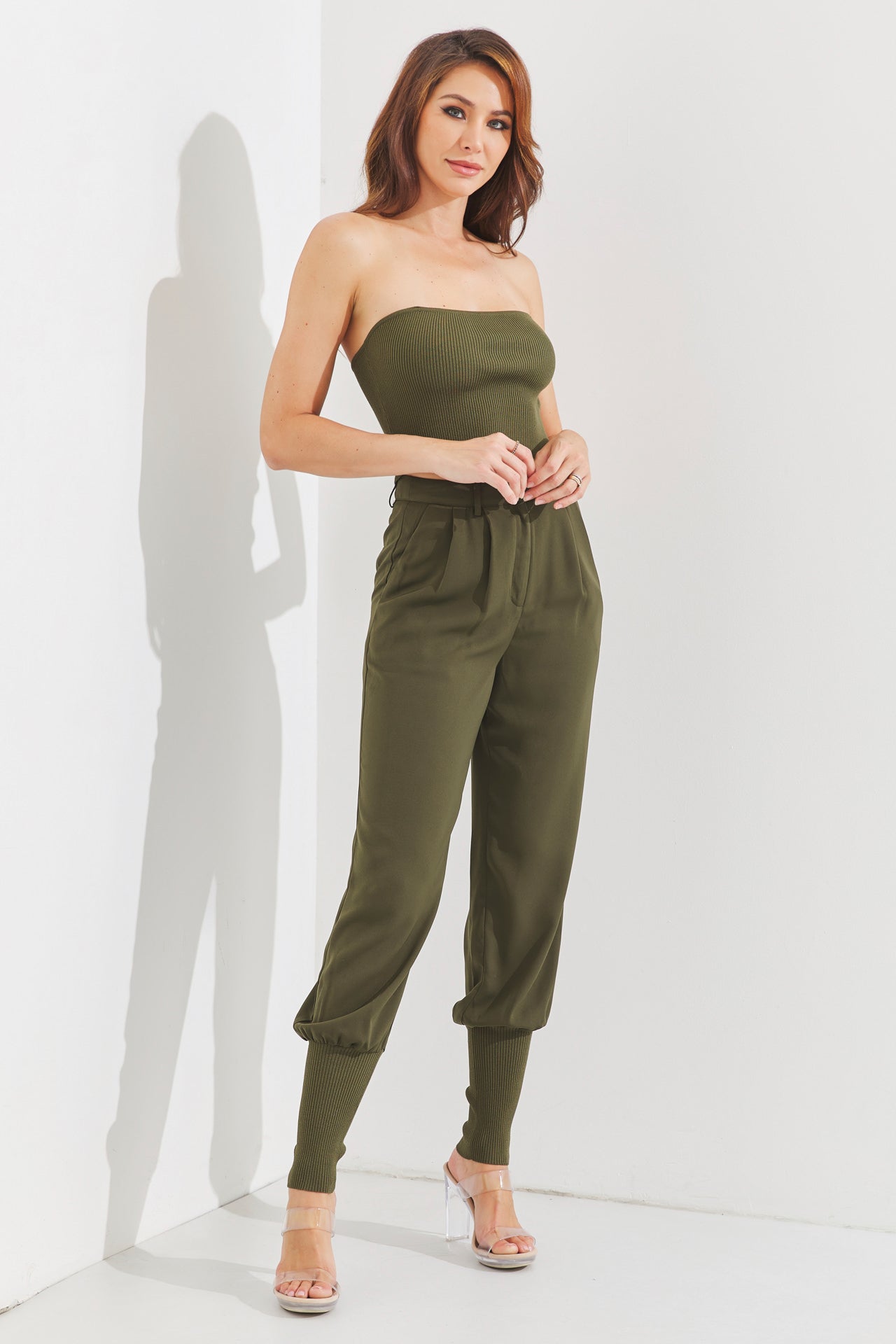 Woven Balloon Trousers With Knit Cuff