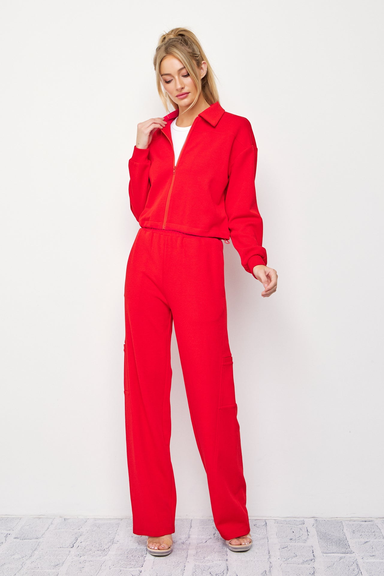 Aveline Knit Collar Zip Up Jacket and Pants Set