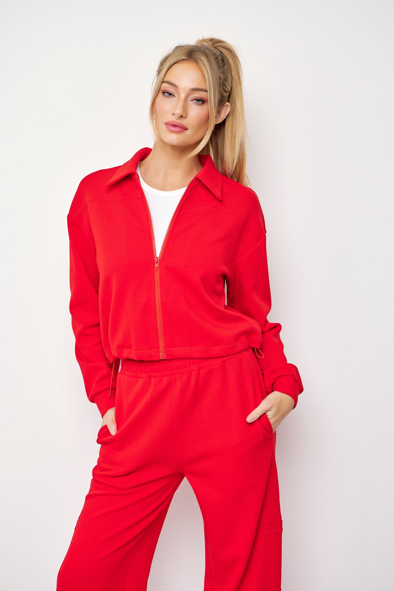 Aveline Knit Collar Zip Up Jacket and Pants Set