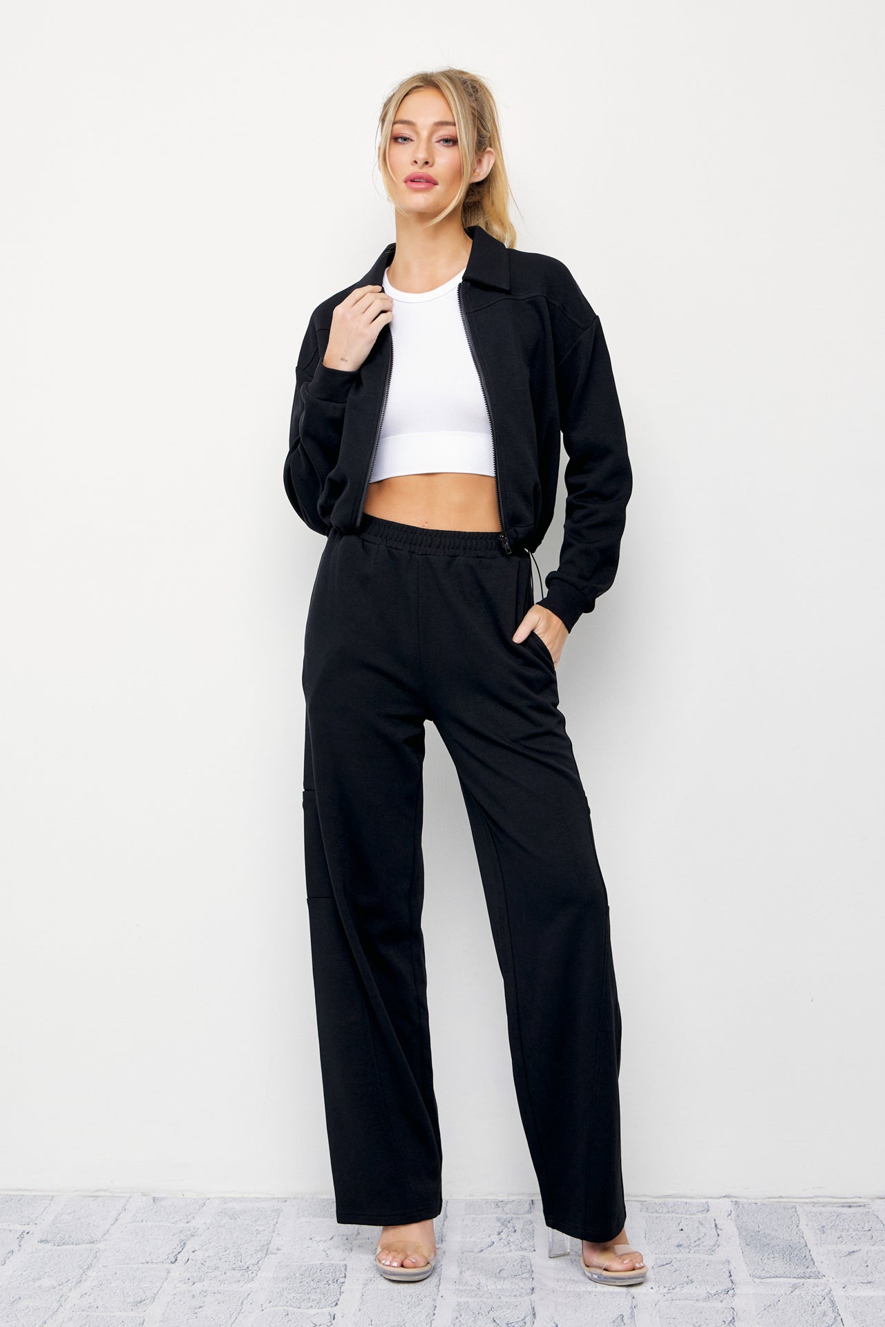 Aveline Knit Collar Zip Up Jacket and Pants Set