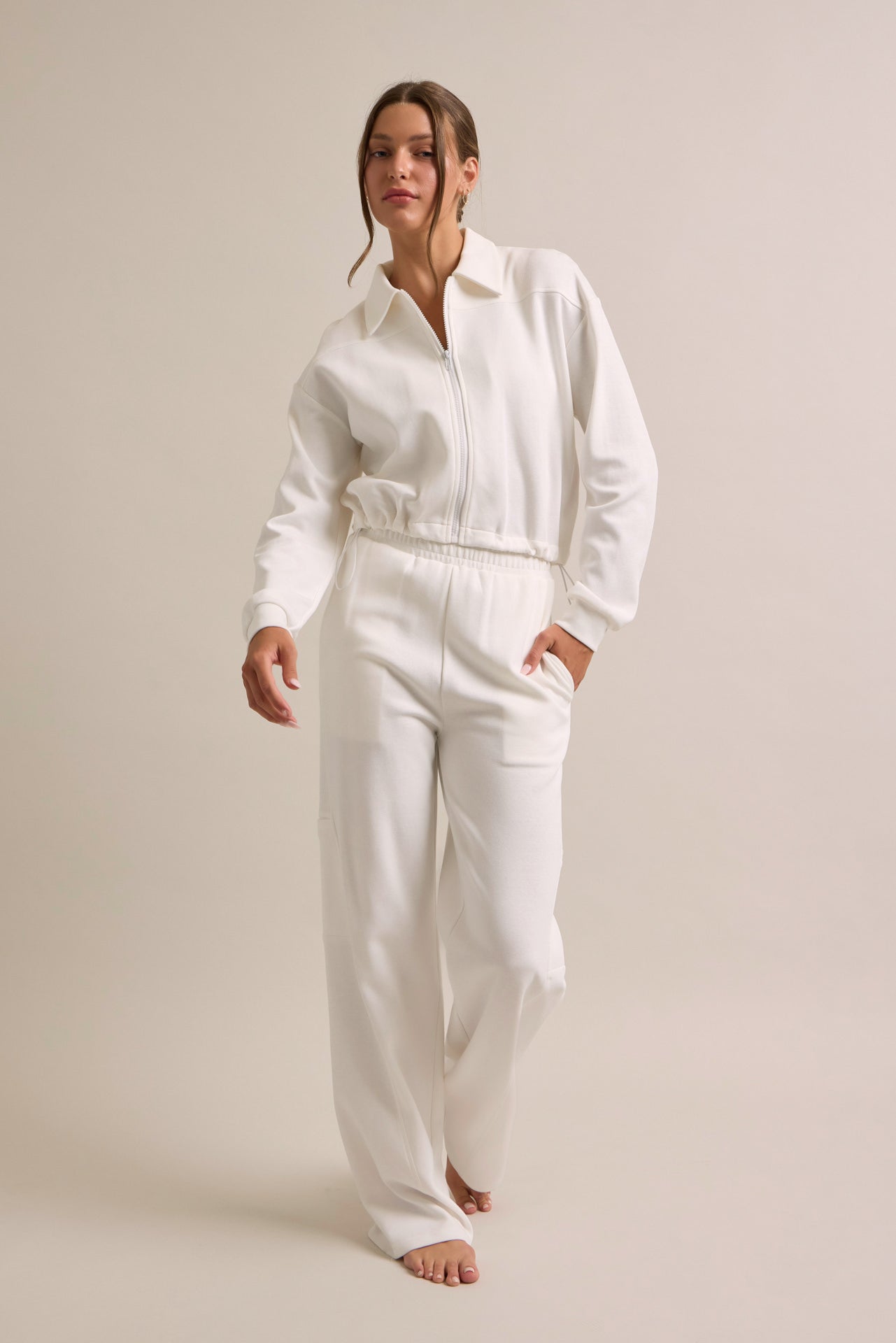 Aveline Knit Collar Zip Up Jacket and Pants Set
