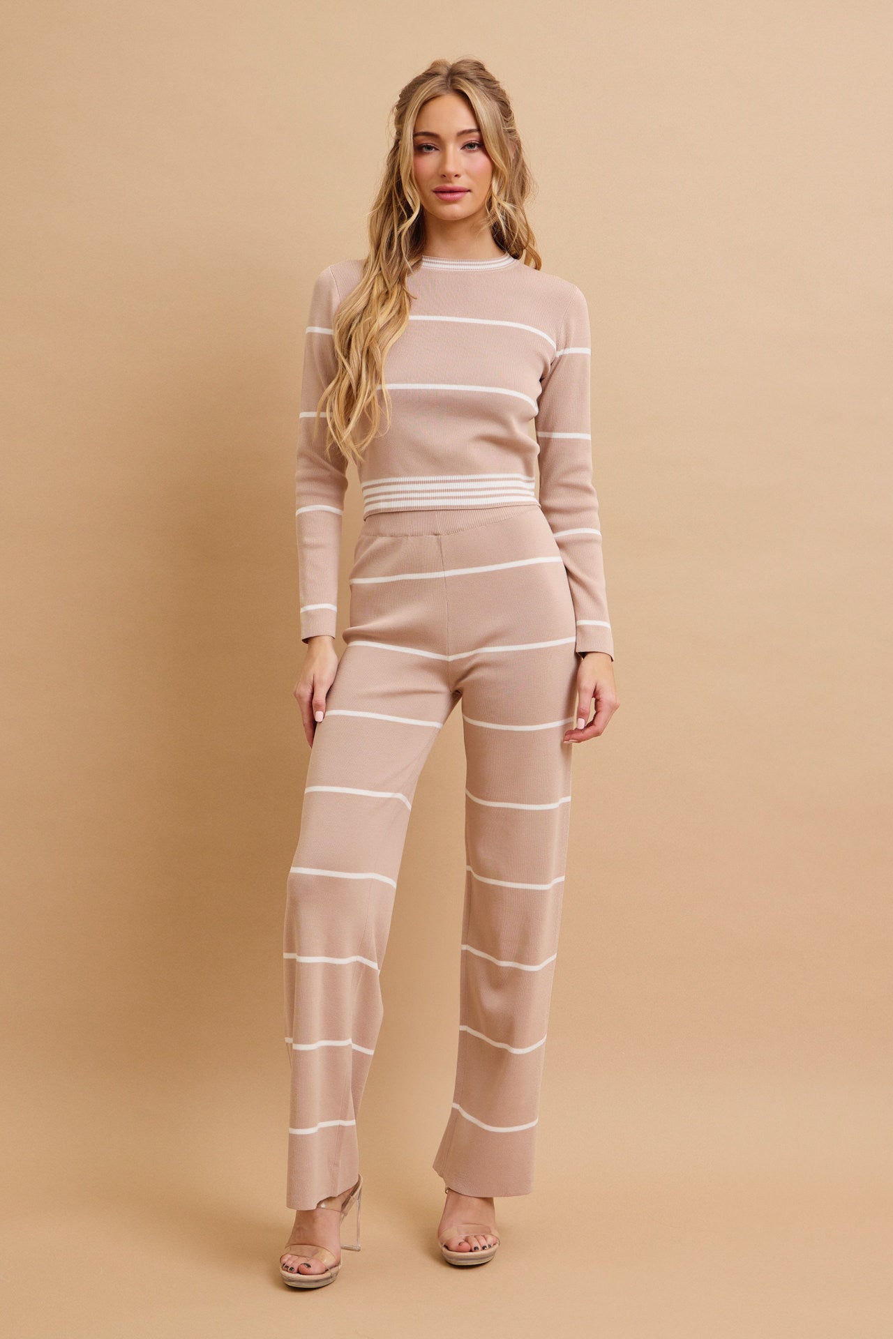 Casual Stripe Aesthetic Long Sleeve Top and Pants Set