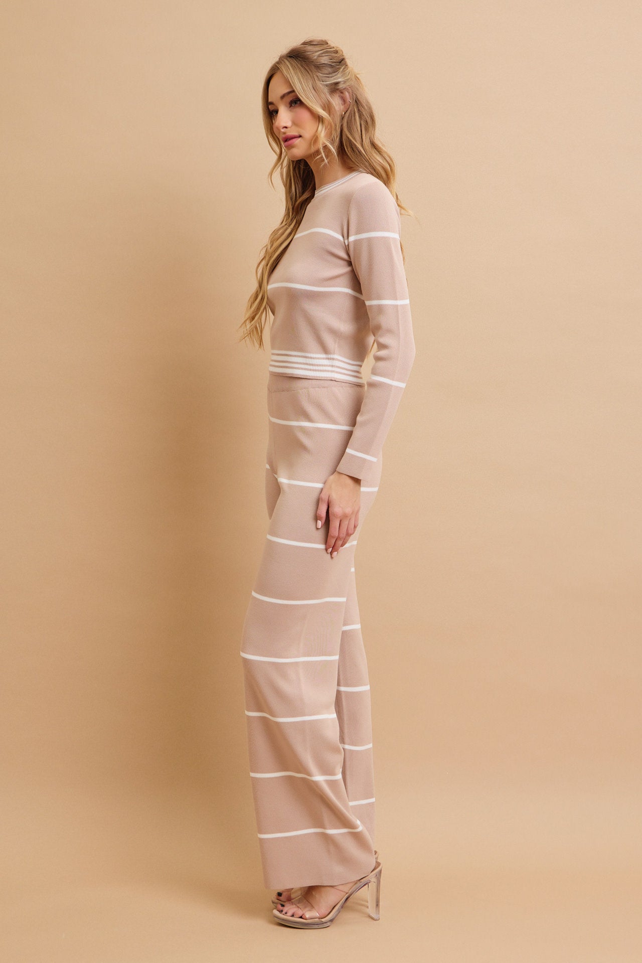 Casual Stripe Aesthetic Long Sleeve Top and Pants Set