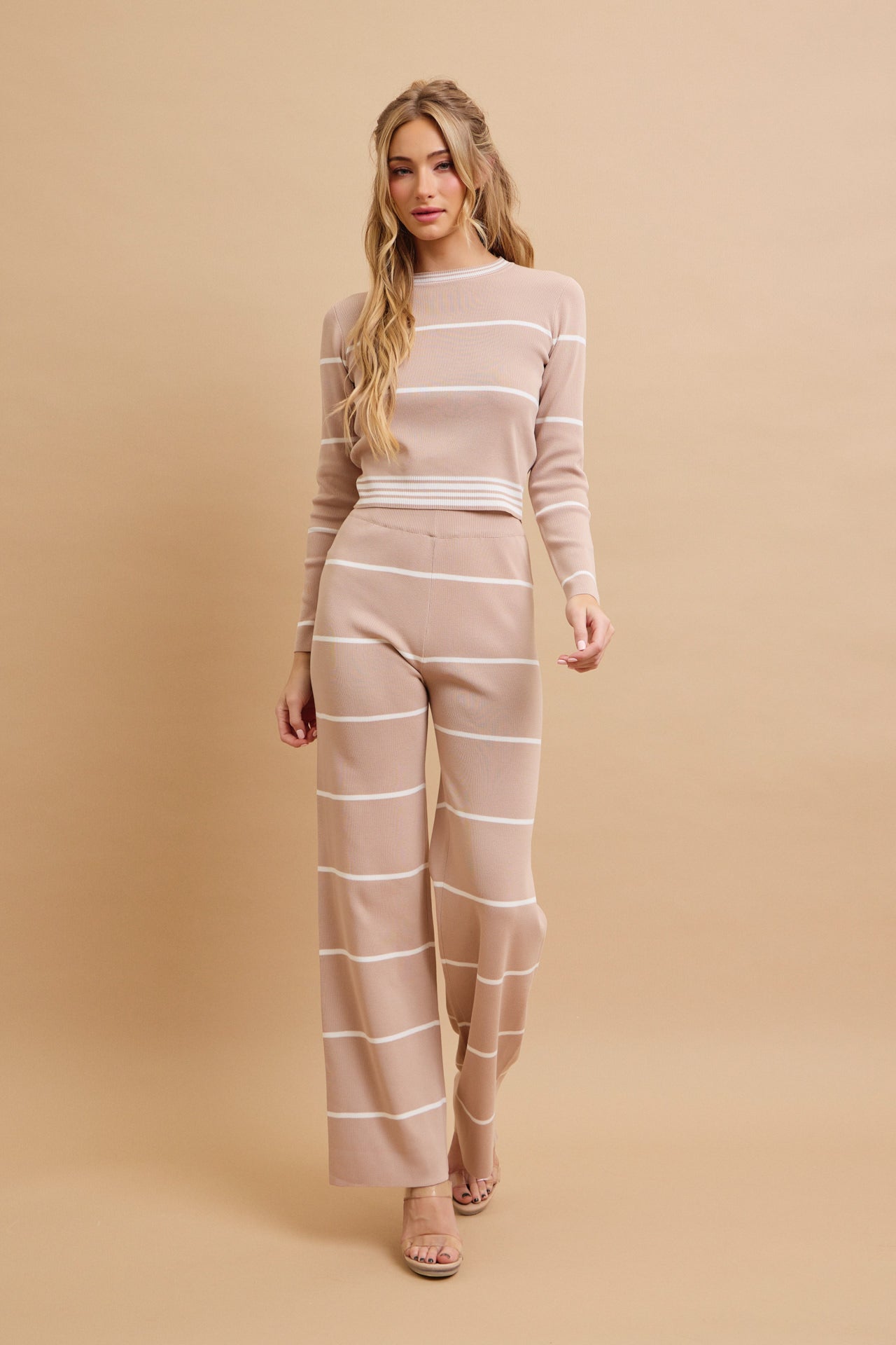 Casual Stripe Aesthetic Long Sleeve Top and Pants Set