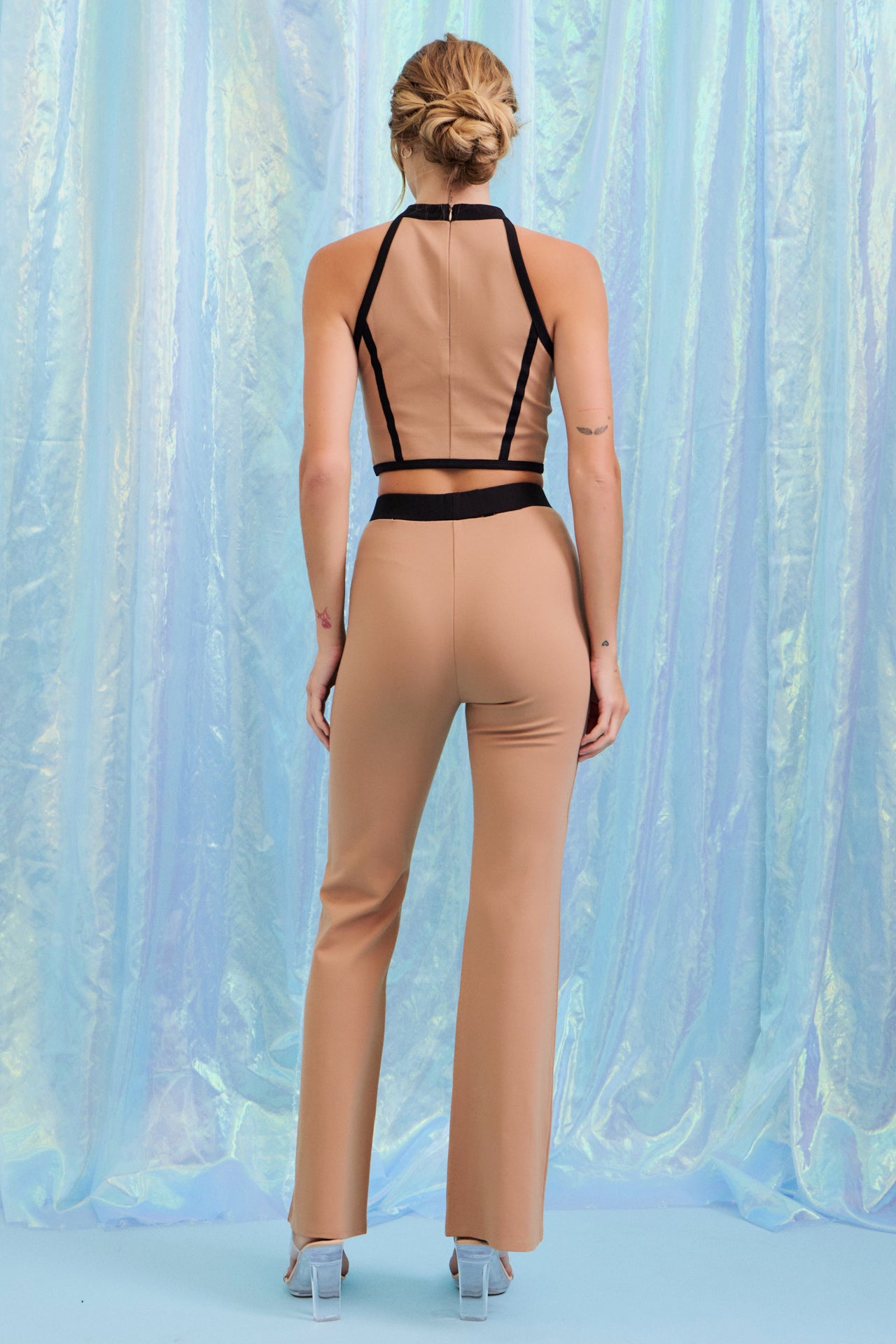 Ready to Go Knit Rosette Crop Halter Top and Pants Set