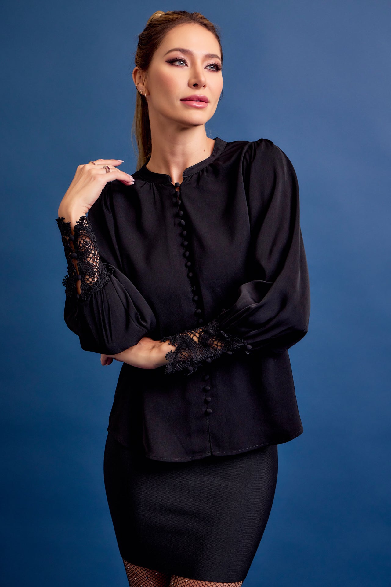 Perfect Vibes Button Down Blouse with Lace Cuffs