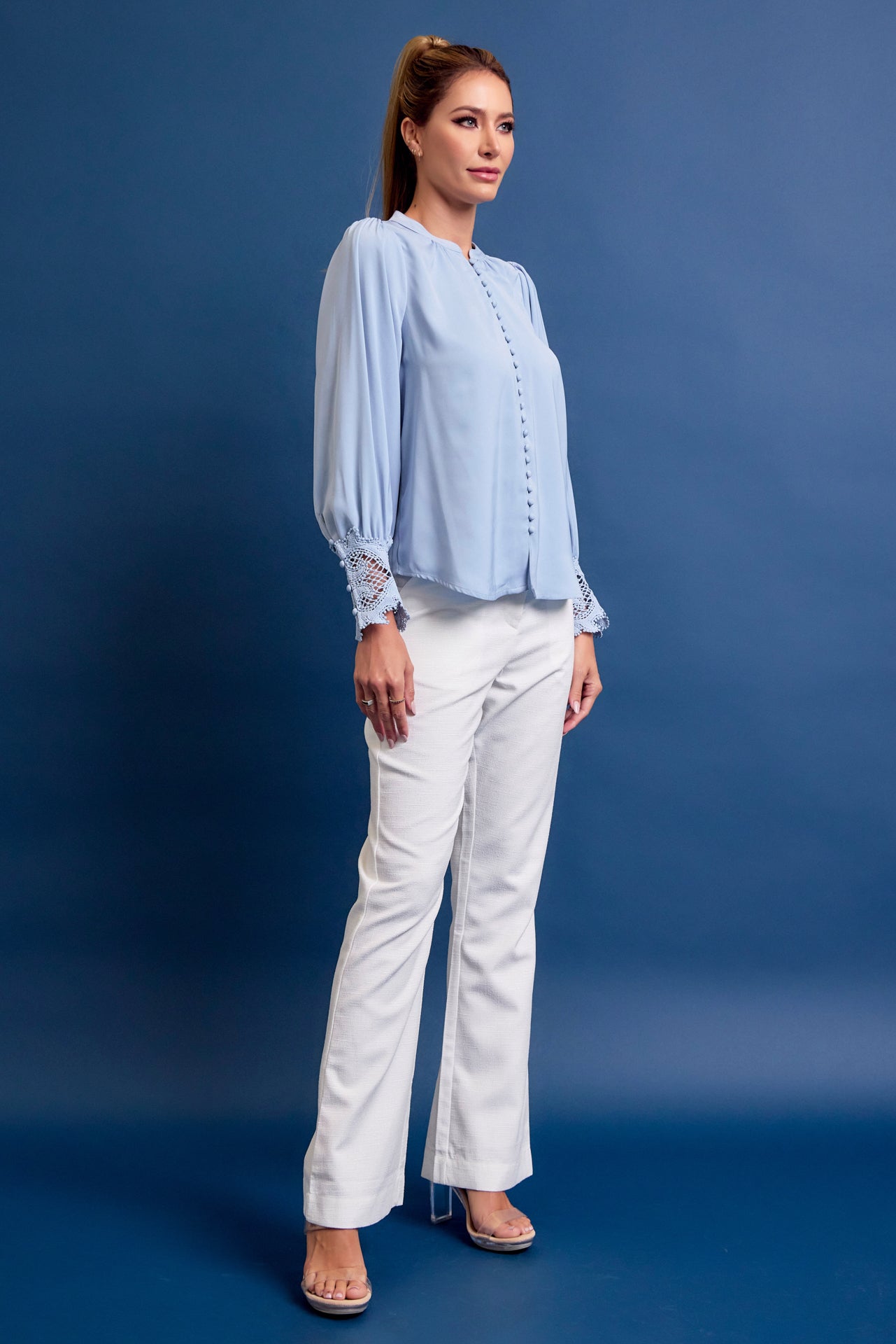 Perfect Vibes Button Down Blouse with Lace Cuffs