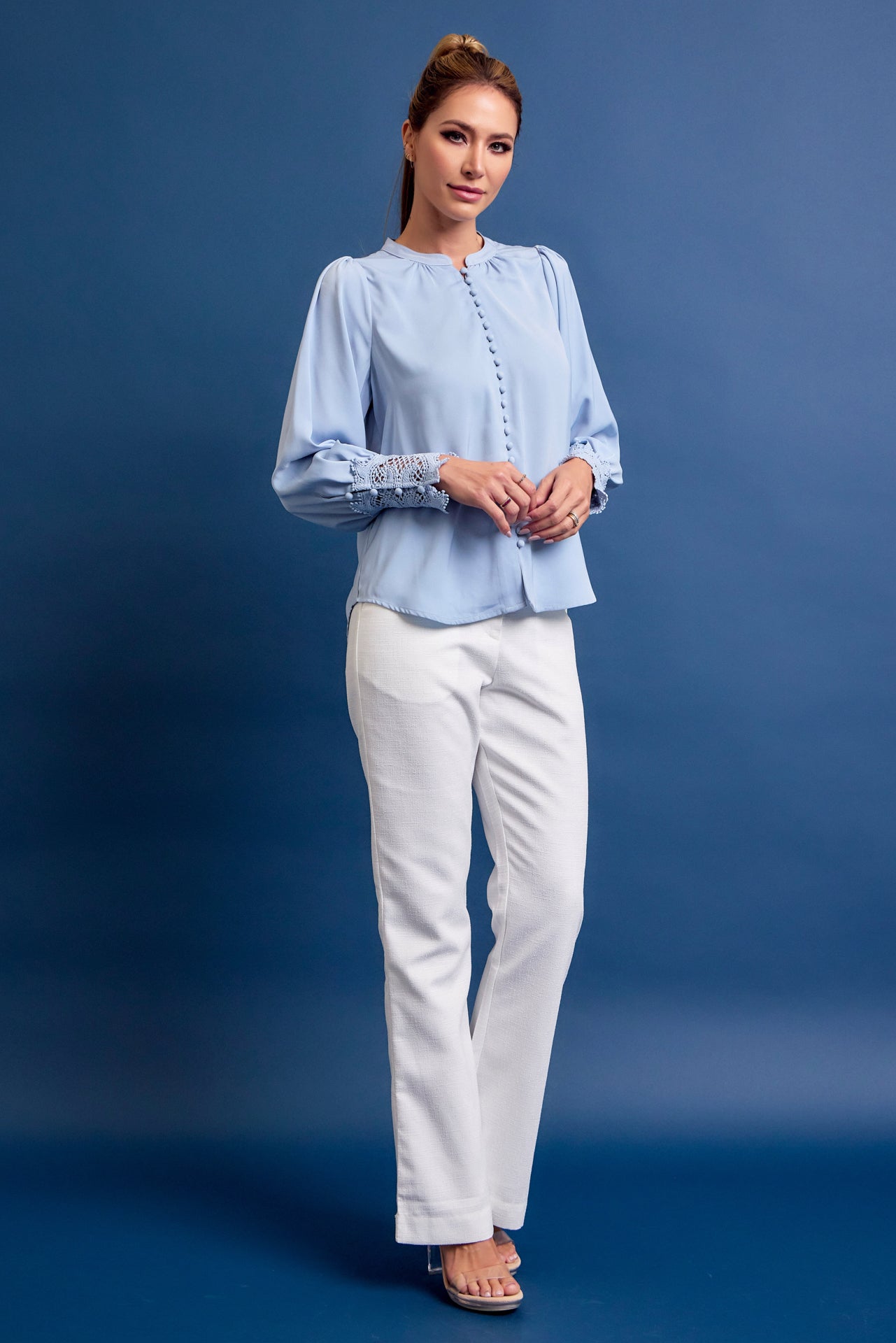 Perfect Vibes Button Down Blouse with Lace Cuffs