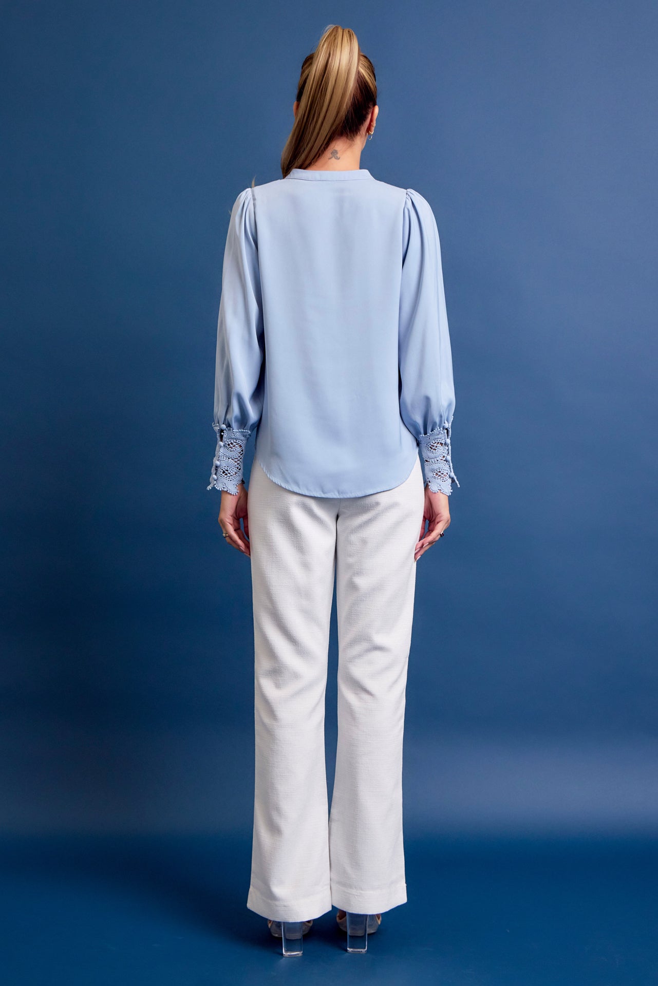 Perfect Vibes Button Down Blouse with Lace Cuffs