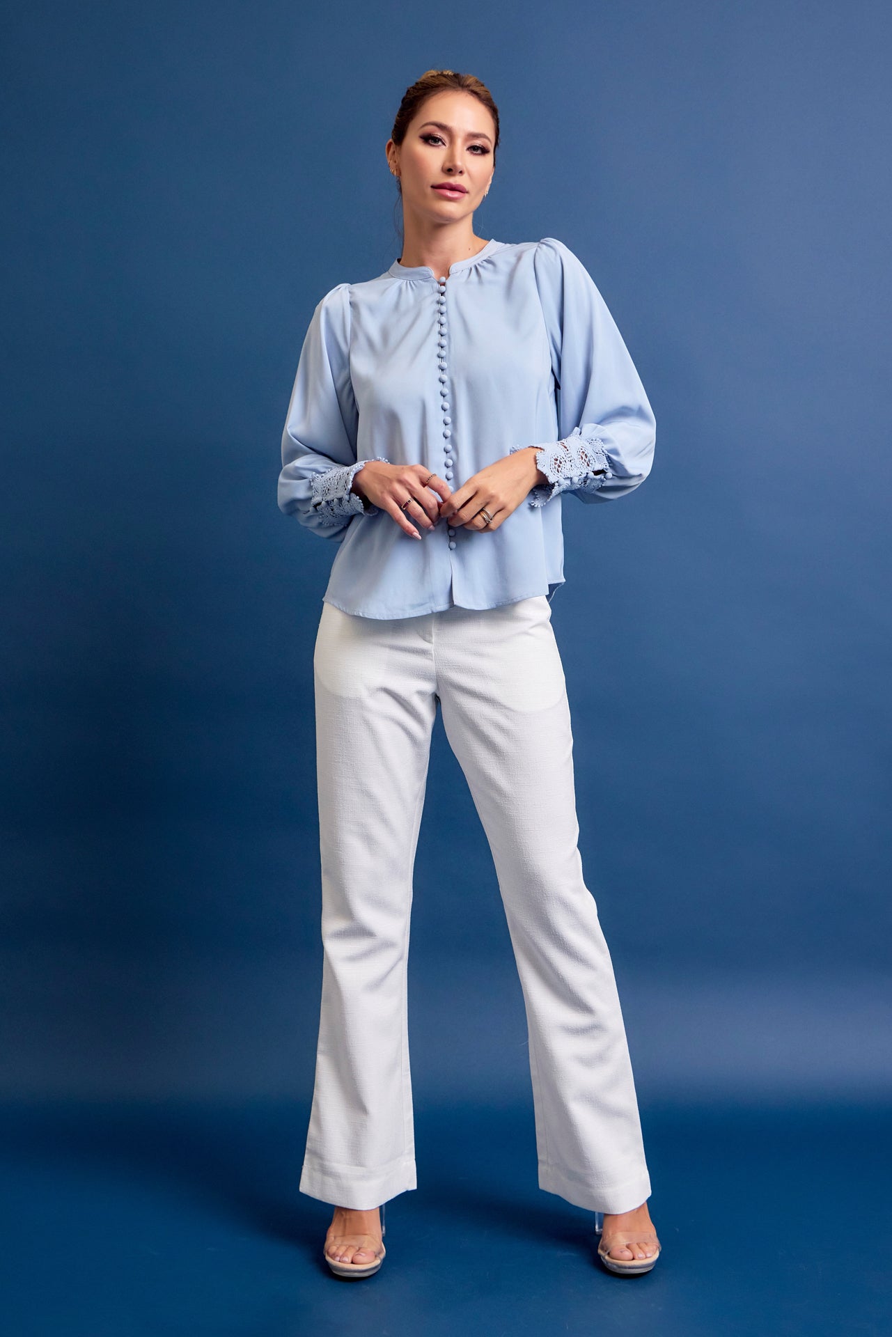 Perfect Vibes Button Down Blouse with Lace Cuffs