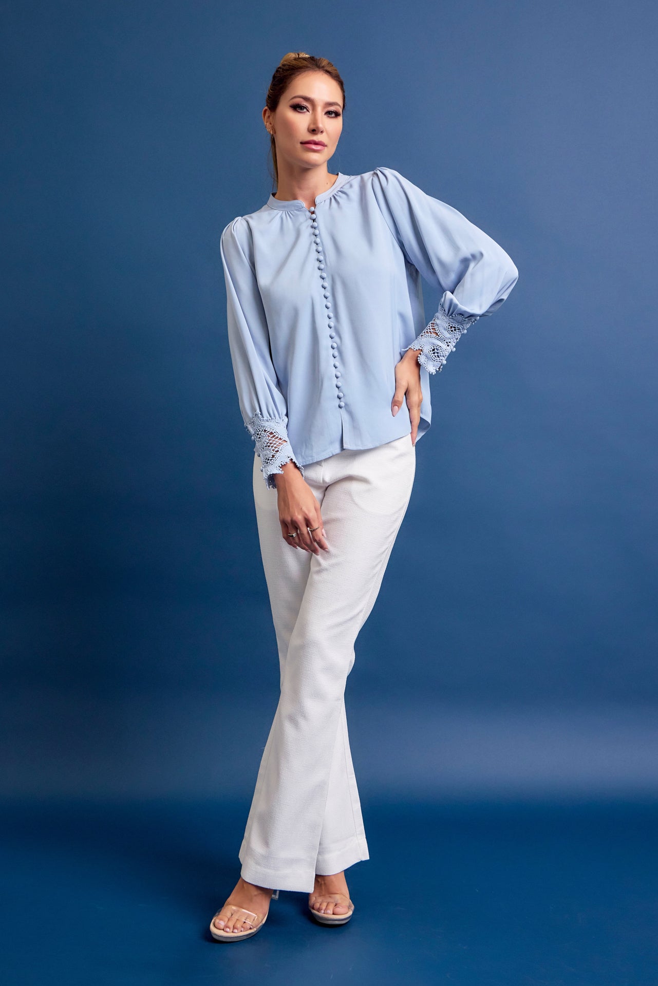 Perfect Vibes Button Down Blouse with Lace Cuffs