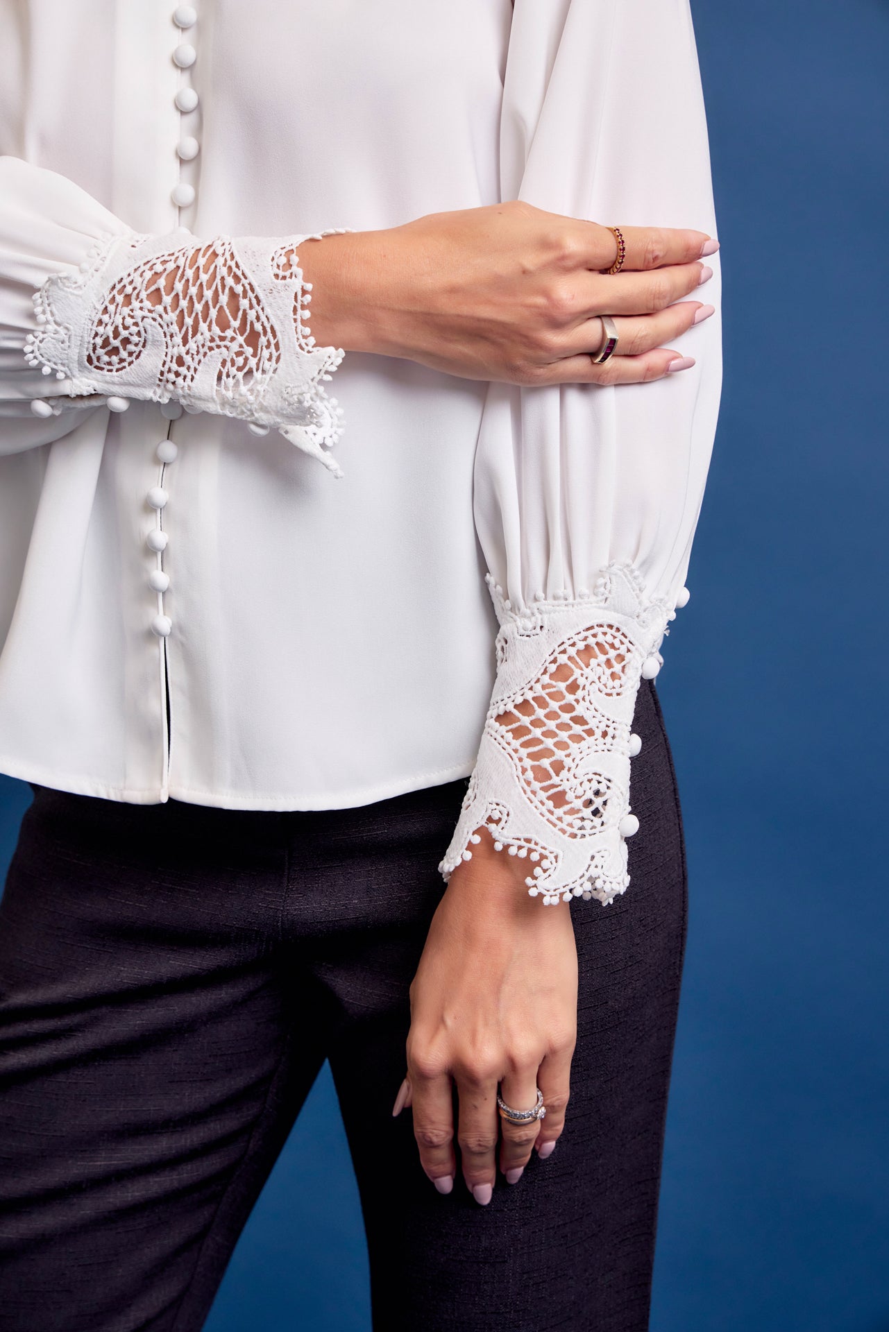 Perfect Vibes Button Down Blouse with Lace Cuffs