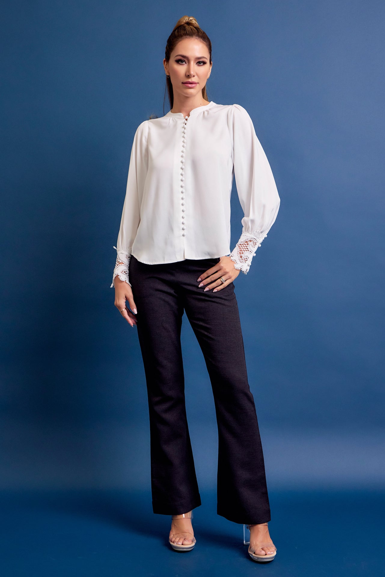 Perfect Vibes Button Down Blouse with Lace Cuffs
