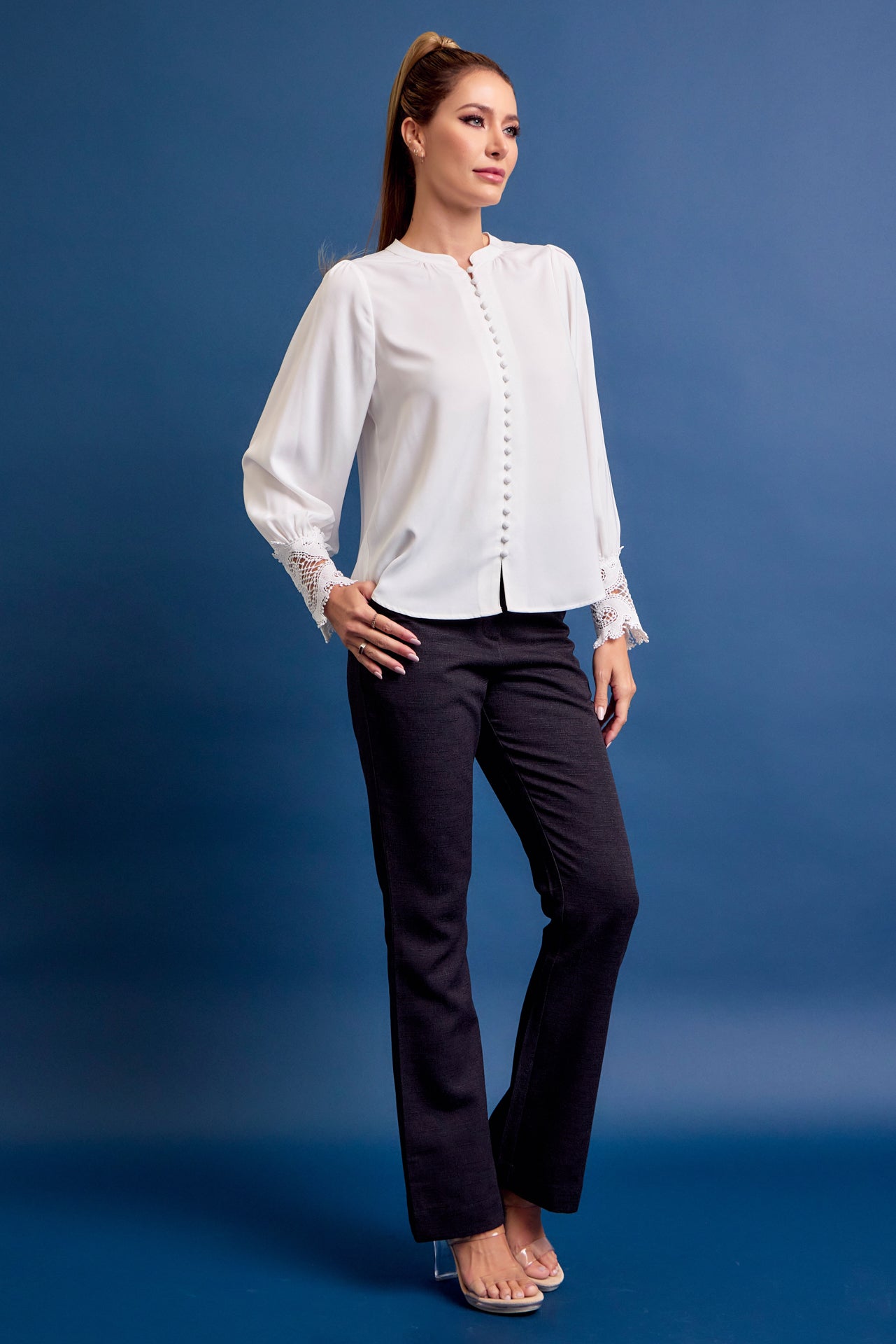 Perfect Vibes Button Down Blouse with Lace Cuffs