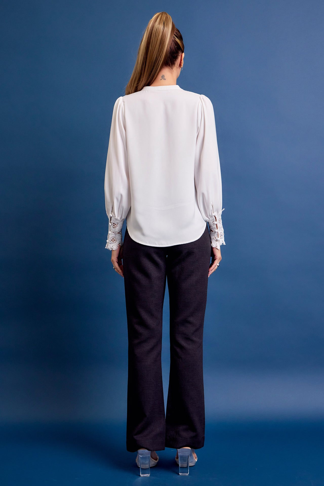 Perfect Vibes Button Down Blouse with Lace Cuffs
