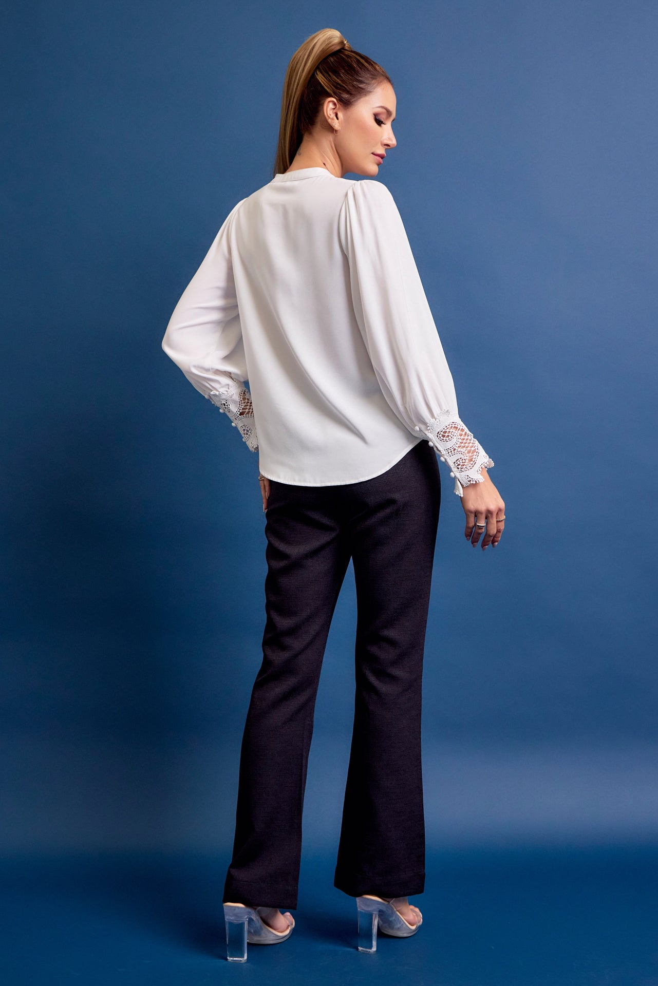 Perfect Vibes Button Down Blouse with Lace Cuffs