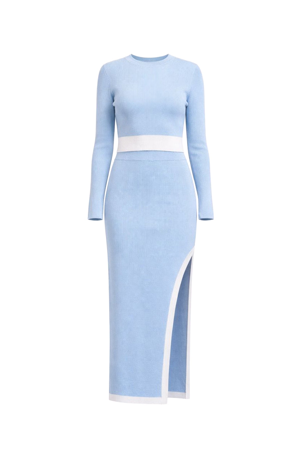 Jia Knit Cropped Bell Sleeve Top and Midi Skirt with Contrast