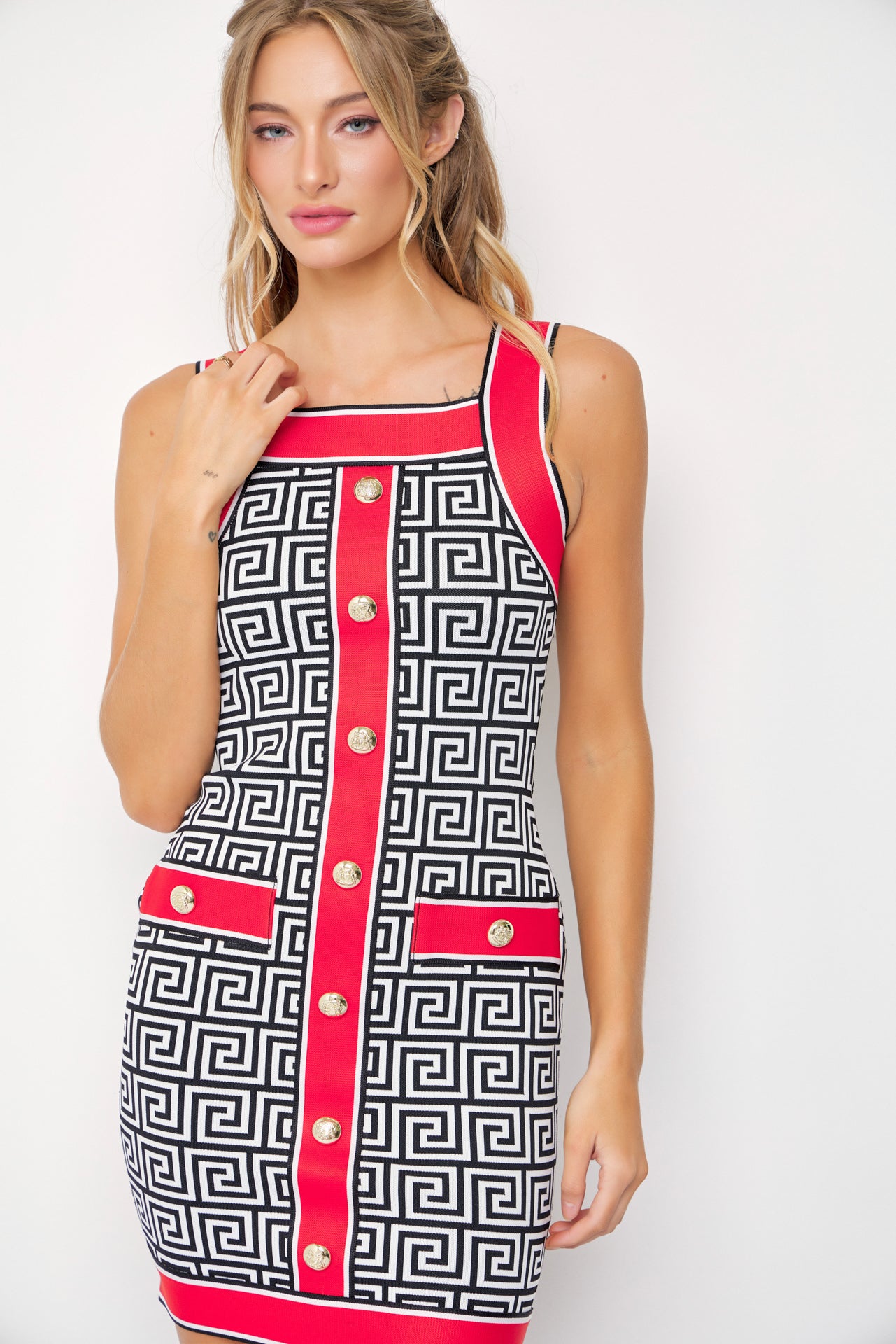 Cassia Bandage Print Sleeveless Mini Dress