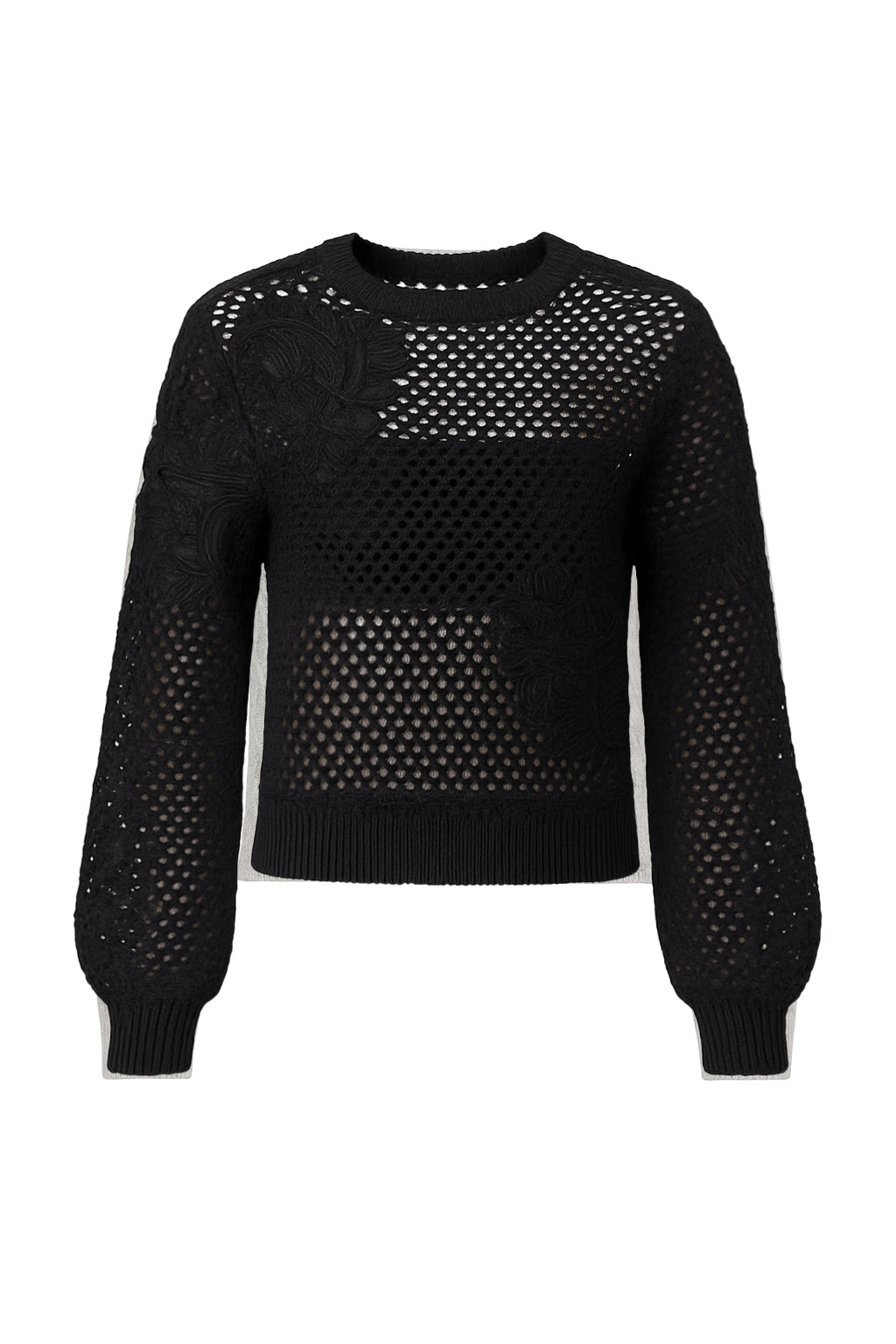 Twice The Love Flower Embroidered Crochet Sweater