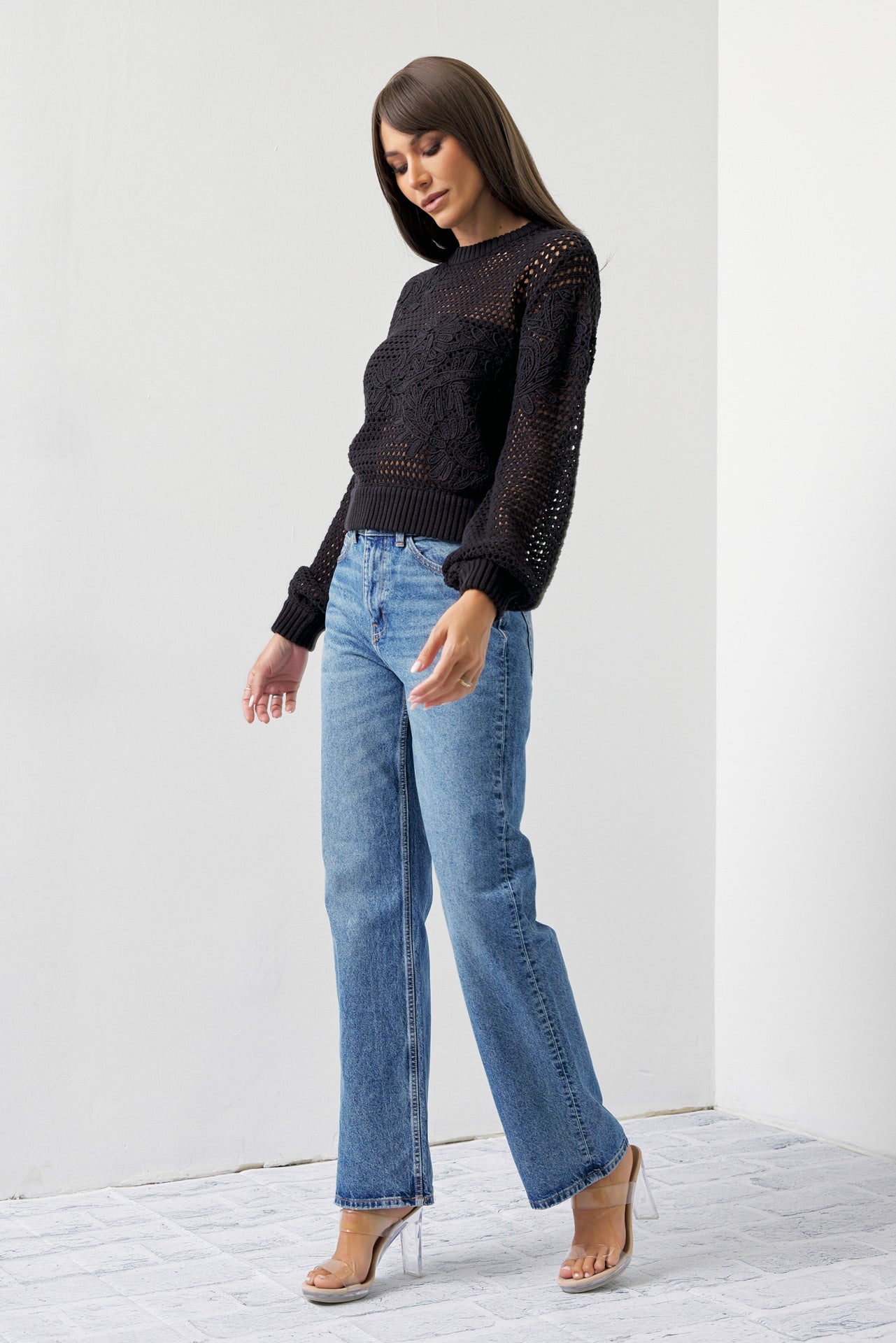 Twice The Love Flower Embroidered Crochet Sweater