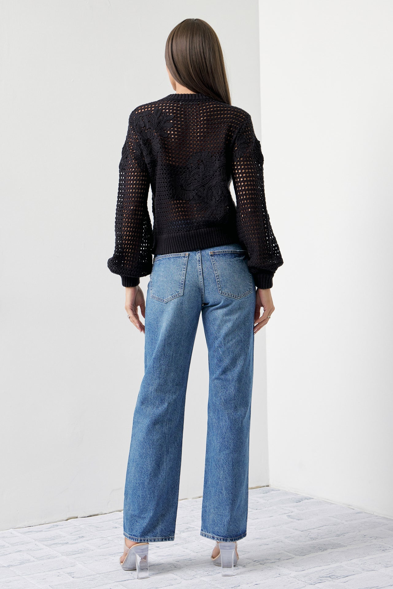 Twice The Love Flower Embroidered Crochet Sweater